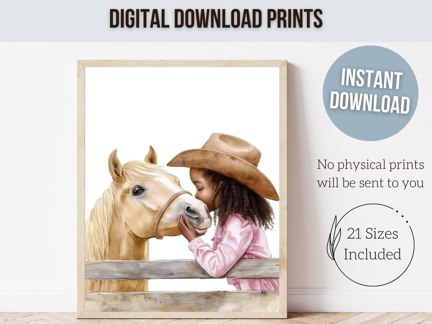 Cowgirl Nursery Print, African American Cowgirl Nursery Decor, Little Black Girl Horse Room Wall Decor, Western Nursery Decor Digital Print