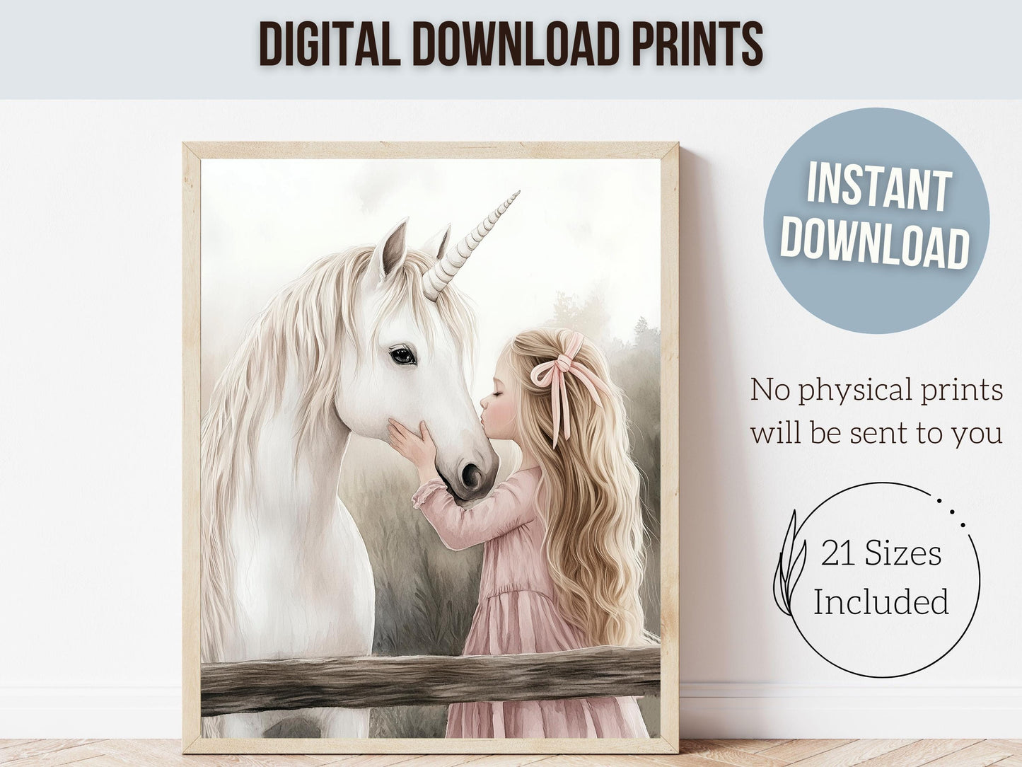 Baby Girl Unicorn Nursery Print, Unicorn Ballerina Nursery Decor, Fairytale Nursery Wall Art, Little Girl's Fantasy Nursery Digital Print