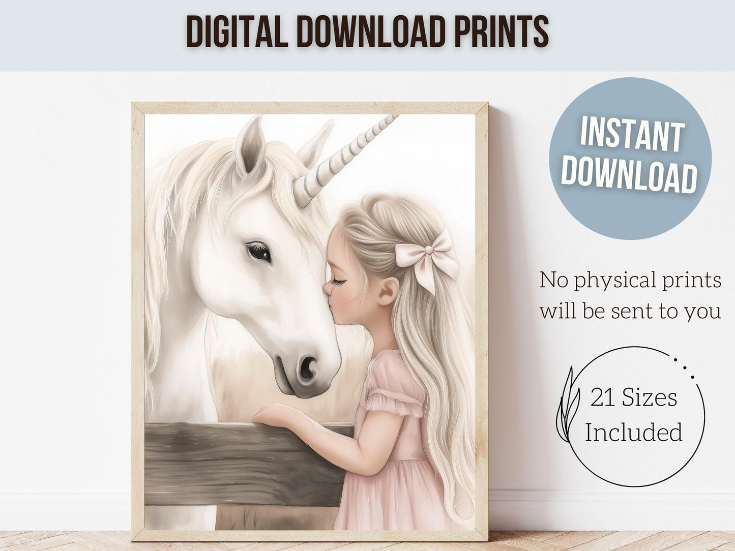 Baby Girl Unicorn Nursery Print, White Unicorn Horse Nursery Decor, Fairytale Nursery Wall Art, Little Girl's Fantasy Nursery Digital Print