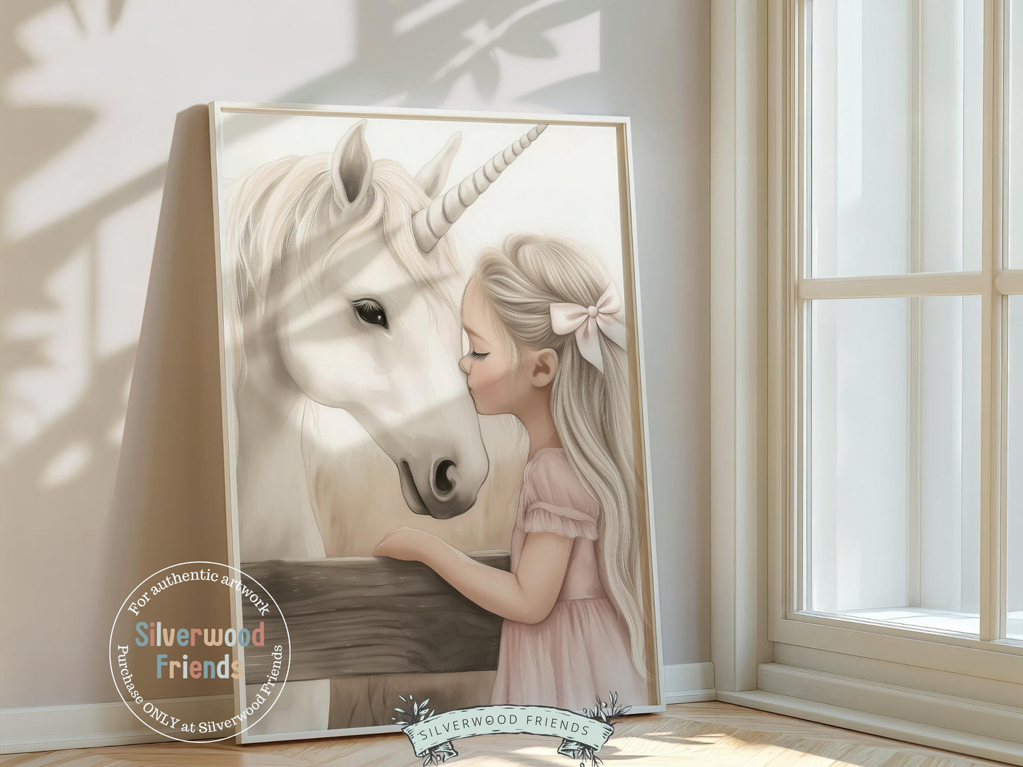 Baby Girl Unicorn Nursery Print, White Unicorn Horse Nursery Decor, Fairytale Nursery Wall Art, Little Girl's Fantasy Nursery Digital Print