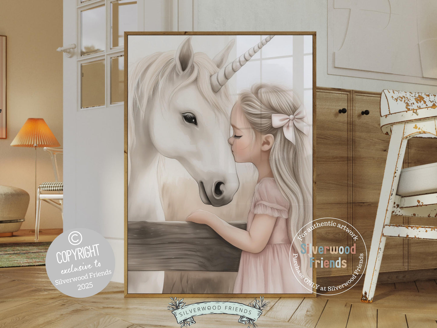 Baby Girl Unicorn Nursery Print, White Unicorn Horse Nursery Decor, Fairytale Nursery Wall Art, Little Girl's Fantasy Nursery Digital Print