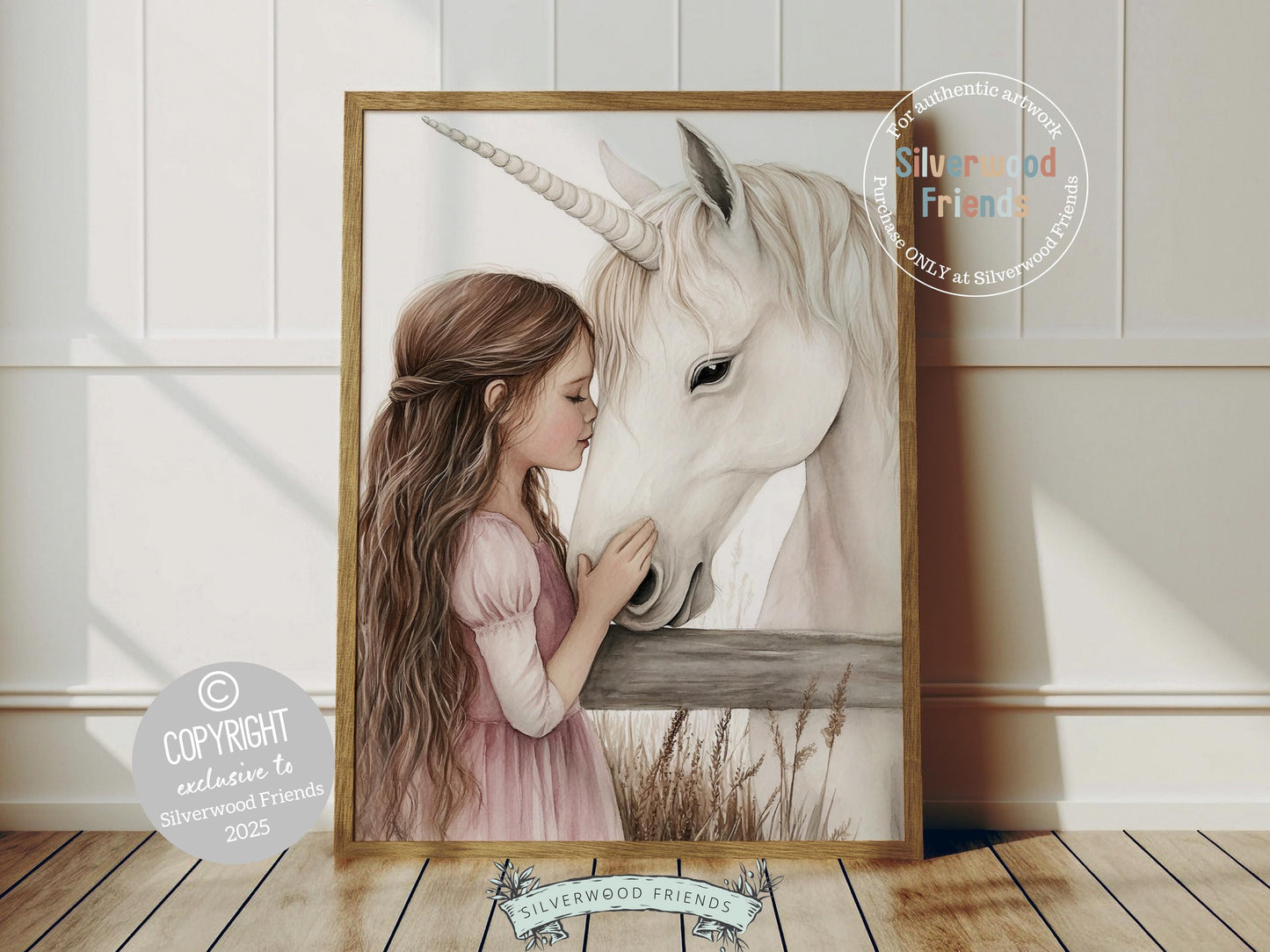 Create a dreamy fairytale nursery with our Unicorn Nursery Print, featuring a sweet moment between a little brunette girl and her magical white unicorn. A whimsical touch for your nursery decor and also makes a heartfelt baby shower gift that will be adored!