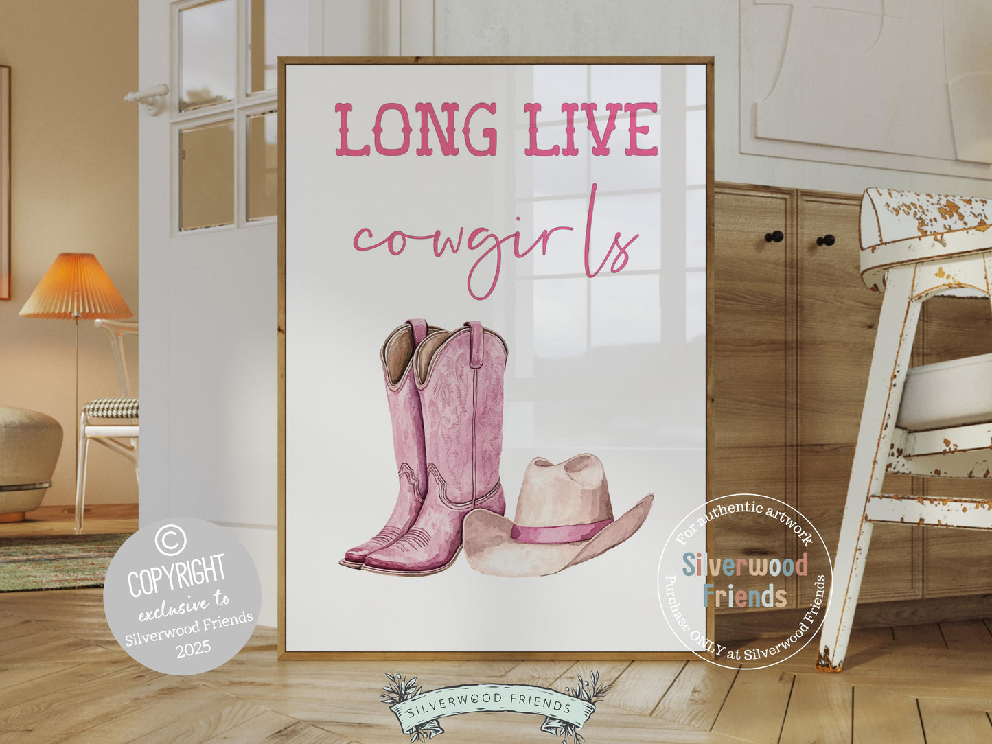Pink Cowboy Hat Boots Print, Long Live Cowgirls Print, Country Coastal Cowgirl Nursery Print, Teen Girl Country Western Decor Digital Print