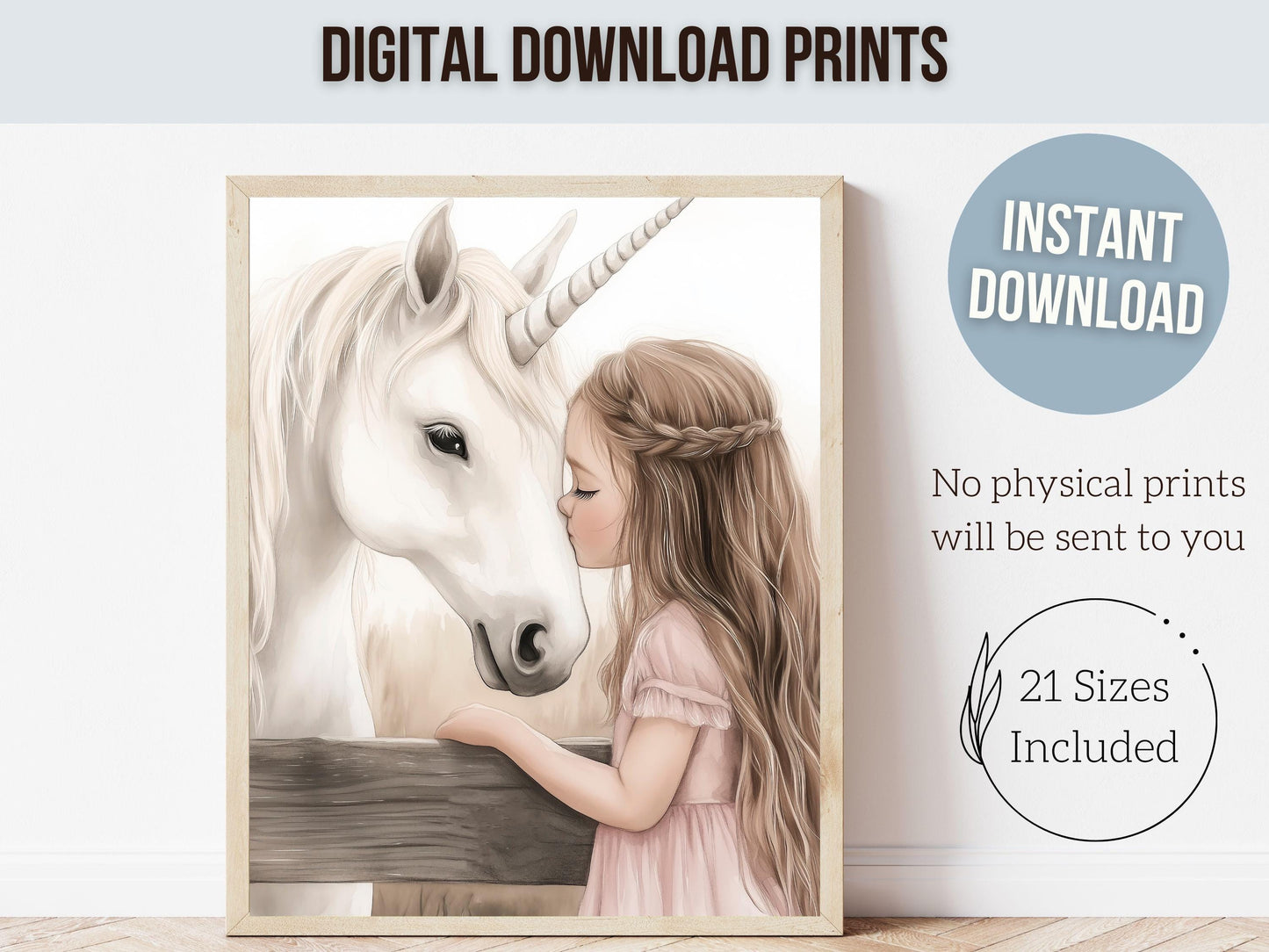 Unicorn Nursery Print, Baby Girl Unicorn Horse Nursery Decor, Fairytale Farmhouse Nursery Wall Art, Unicorn Bedroom Wall Art Digital Print
