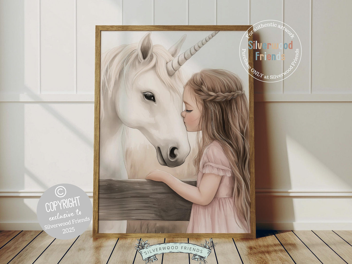 Create a dreamy fairytale nursery with our Unicorn Nursery Print, featuring a sweet moment between a little girl and her magical white unicorn at a paddock fence. A whimsical touch for your nursery decor and also makes a heartfelt baby shower gift that will be adored!
