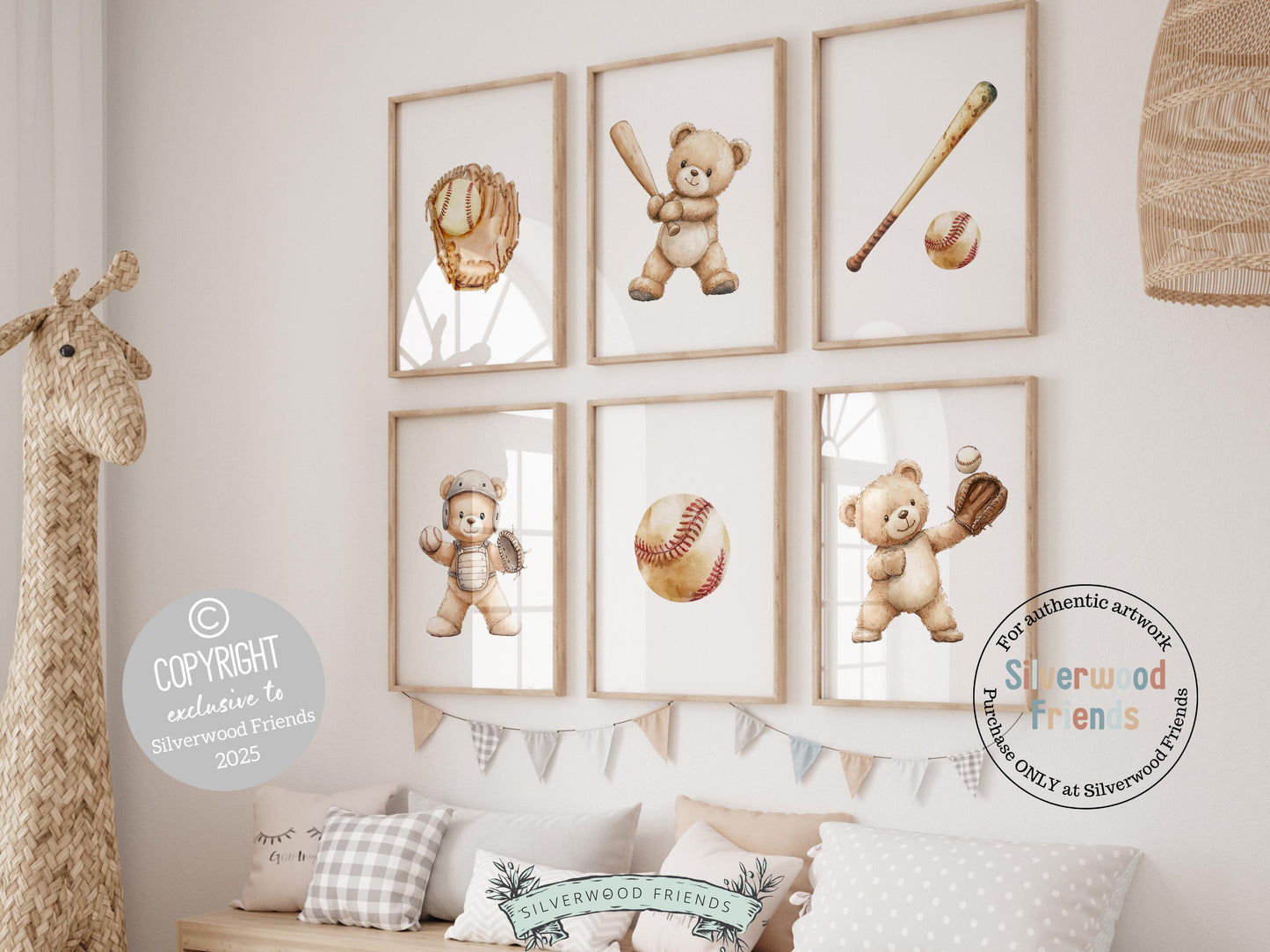 Bring the excitement of the ballpark to your little one's nursery! ⚾ Our Baseball Nursery Print Set of 6 features lovable teddy bears playing baseball, combining sporty fun with teddy bear charm. A perfect home run gift for baby showers and future all-stars!