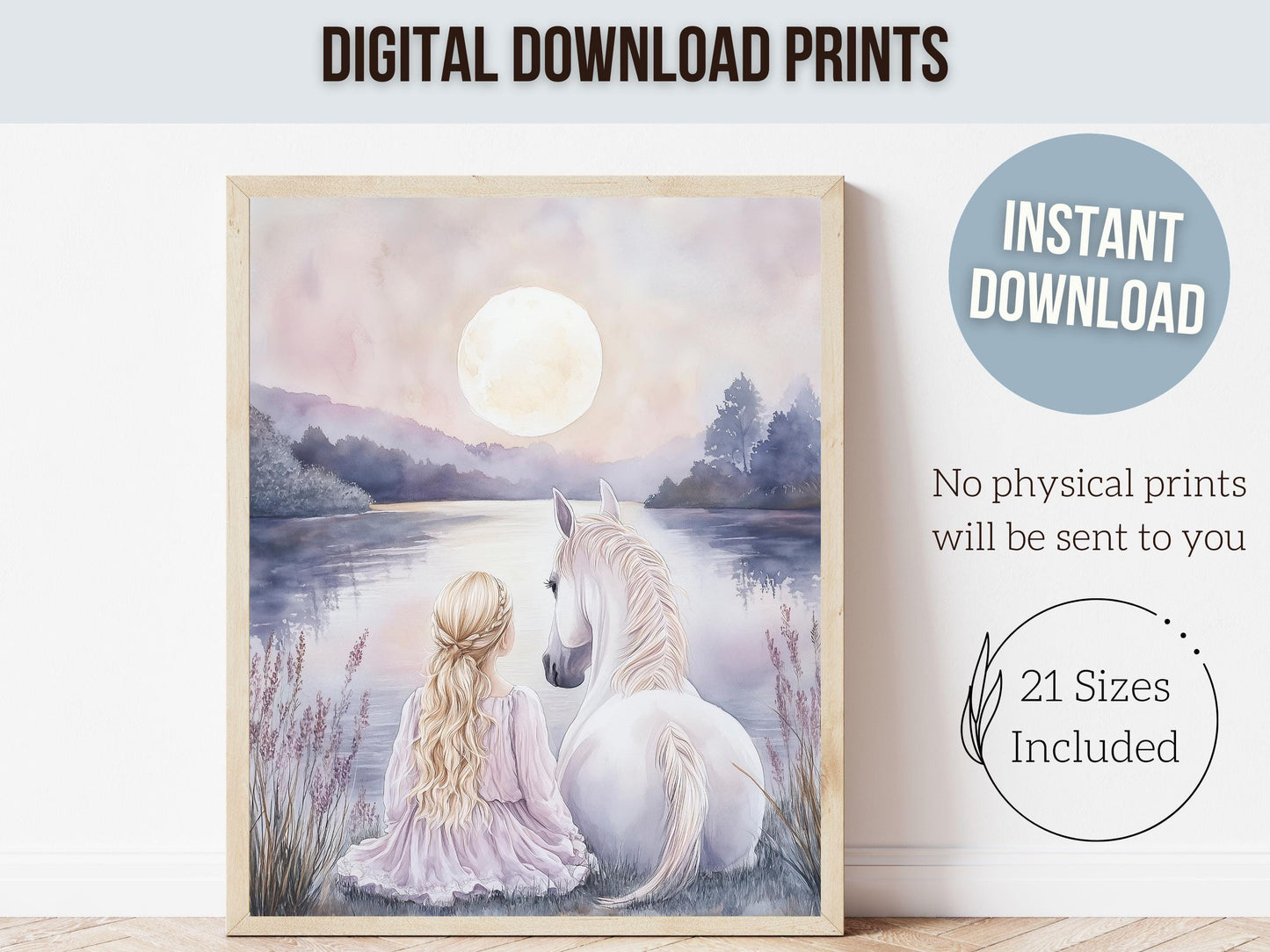 White Horse Print, Little Girl Horse Nursery Decor, Pastel Pink Horse Nursery Wall Art, Girl Horse Fairytale Princess Picture Digital Print