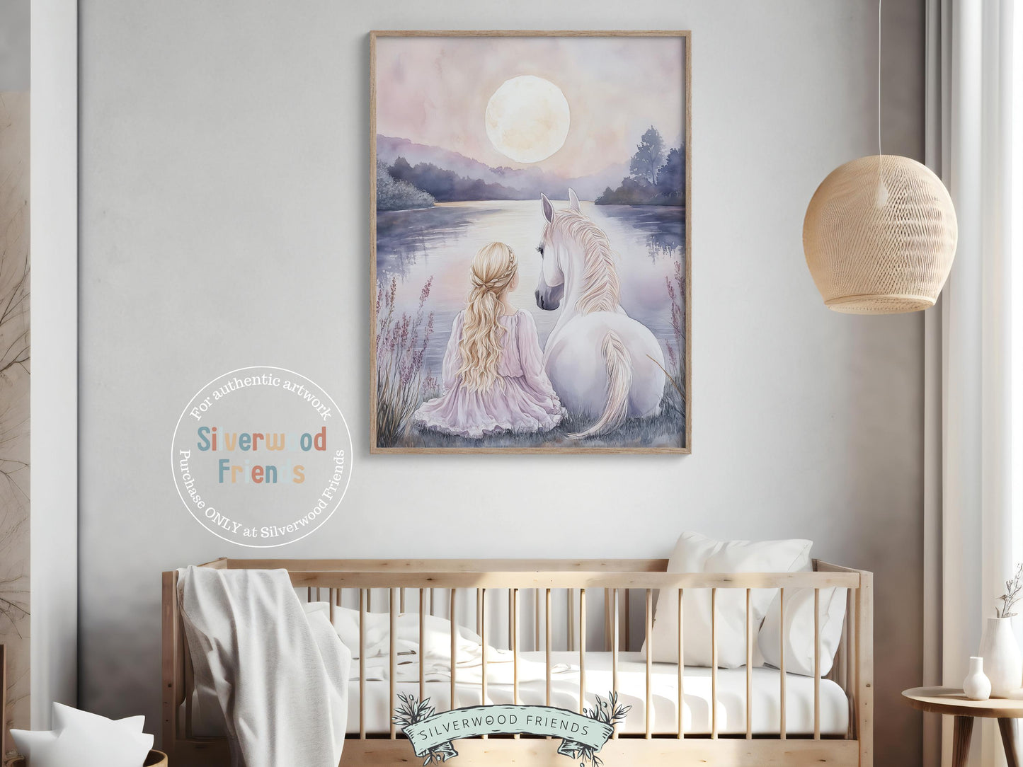 White Horse Print, Little Girl Horse Nursery Decor, Pastel Pink Horse Nursery Wall Art, Girl Horse Fairytale Princess Picture Digital Print