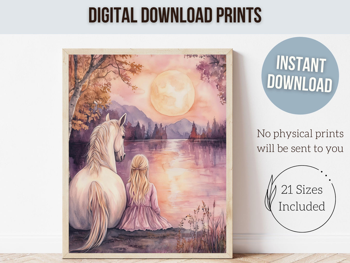 White Horse Print, Little Girl Horse Nursery Decor, Pastel Pink Horse Nursery Wall Art, Girl Horse Fairytale Princess Picture Digital Print