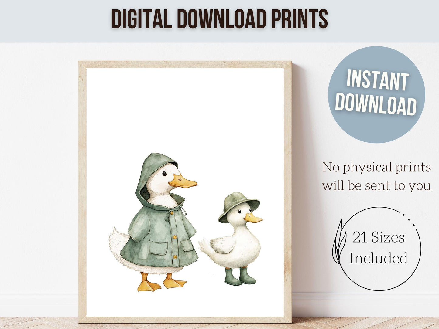 Set of 3 Duck Nursery Prints, Sage Green Duck Nursery Decor, Gender Neutral Duck Nursery Wall Art, Kids Farm Room Wall Decor Digital Print