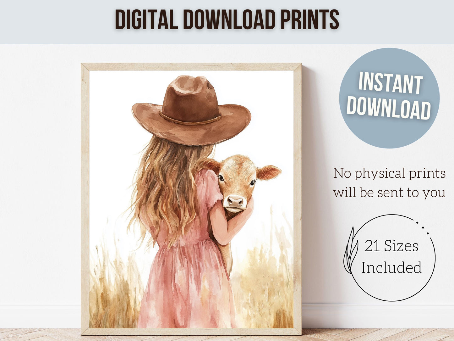 Highland Cow Nursery Print, Baby Highland Cow Nursery Decor, Baby Girl Western Cowgirl Nursery Room Decor, Watercolor Cowgirl Digital Print