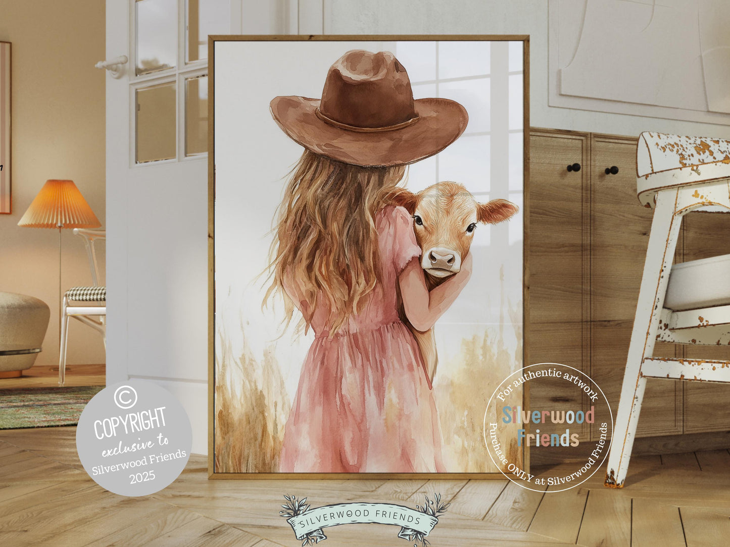 Highland Cow Nursery Print, Baby Highland Cow Nursery Decor, Baby Girl Western Cowgirl Nursery Room Decor, Watercolor Cowgirl Digital Print