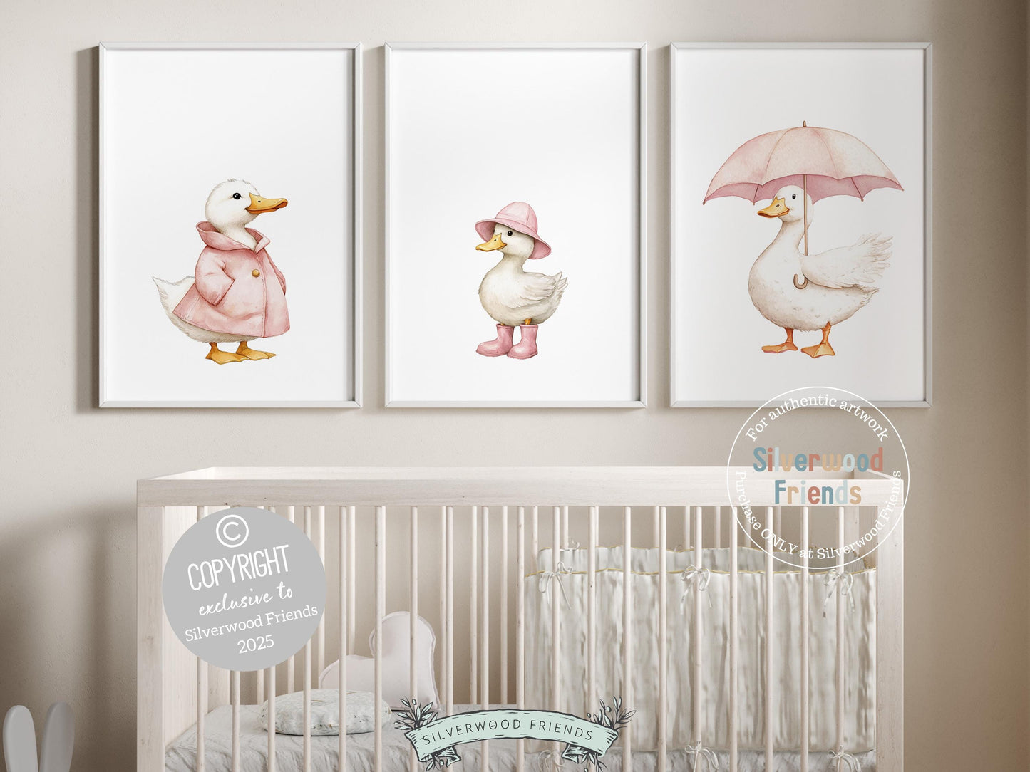 Set of 3 Duck Nursery Prints, Baby Girl Pink Duck Nursery Decor, Duck Nursery Wall Art, Kids Farmhouse Mudroom Room Wall Decor Digital Print