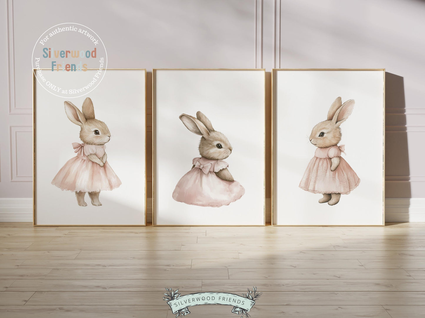 Bunny Nursery Prints, Baby Girl Pink Bunny Nursery Wall Art, Girl's Nursery Prints, Easter Printables, Vintage Woodland Animal Digital Print