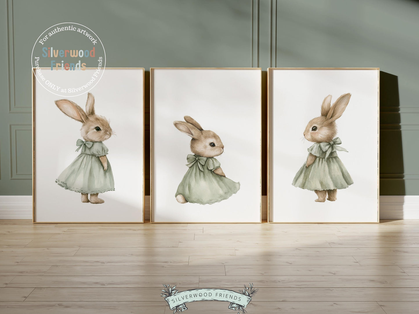Bunny Nursery Prints, Bunny Nursery Decor, Sage Green Nursery Wall Art, Easter Printables, Gender Neutral Woodland Nursery Digital Print
