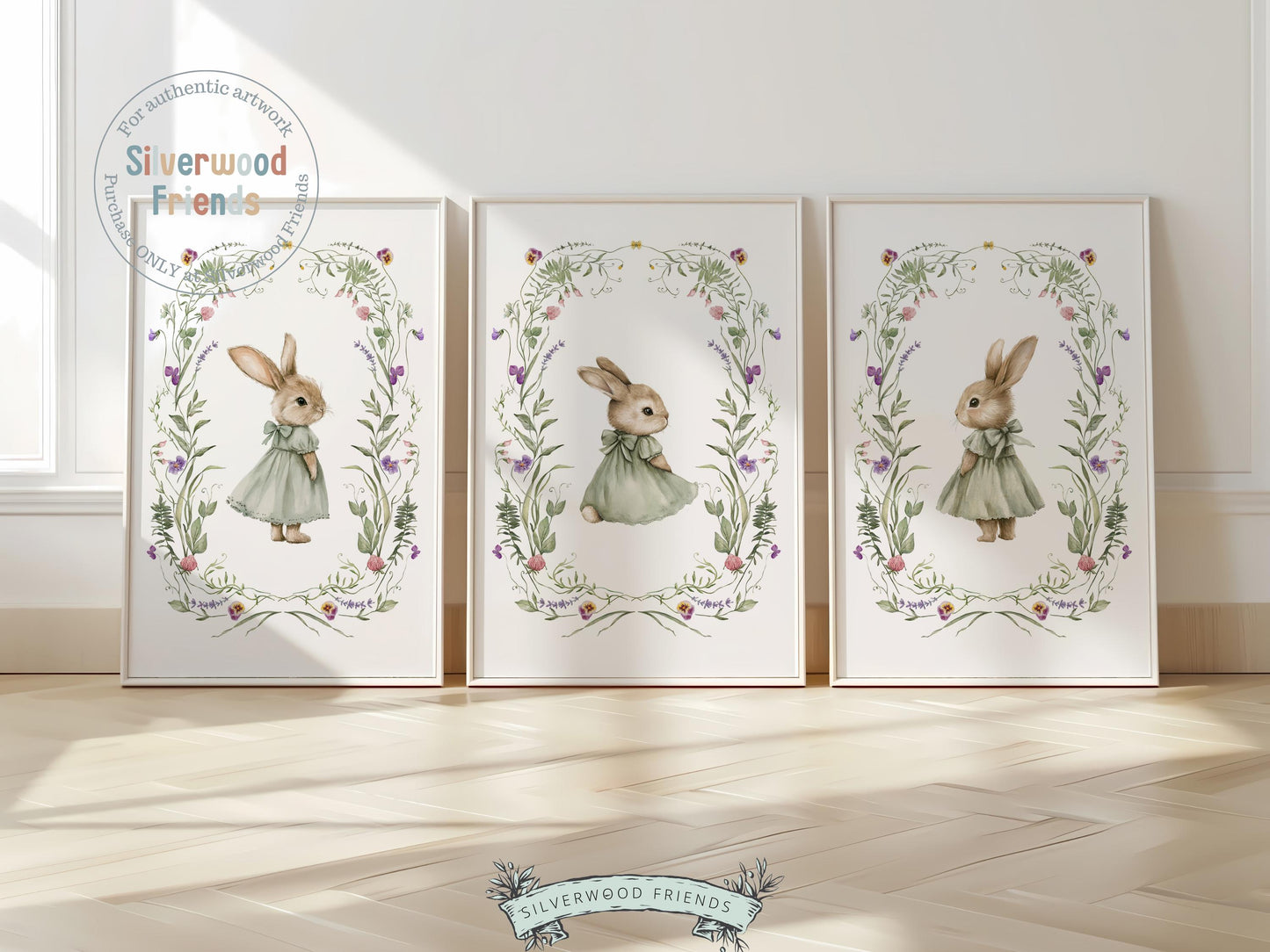 Bunny Nursery Prints, Floral Bunny Nursery Wall Art, Green Wildflower Nursery Decor, Girl Nursery Prints, Easter Printables Digital Print
