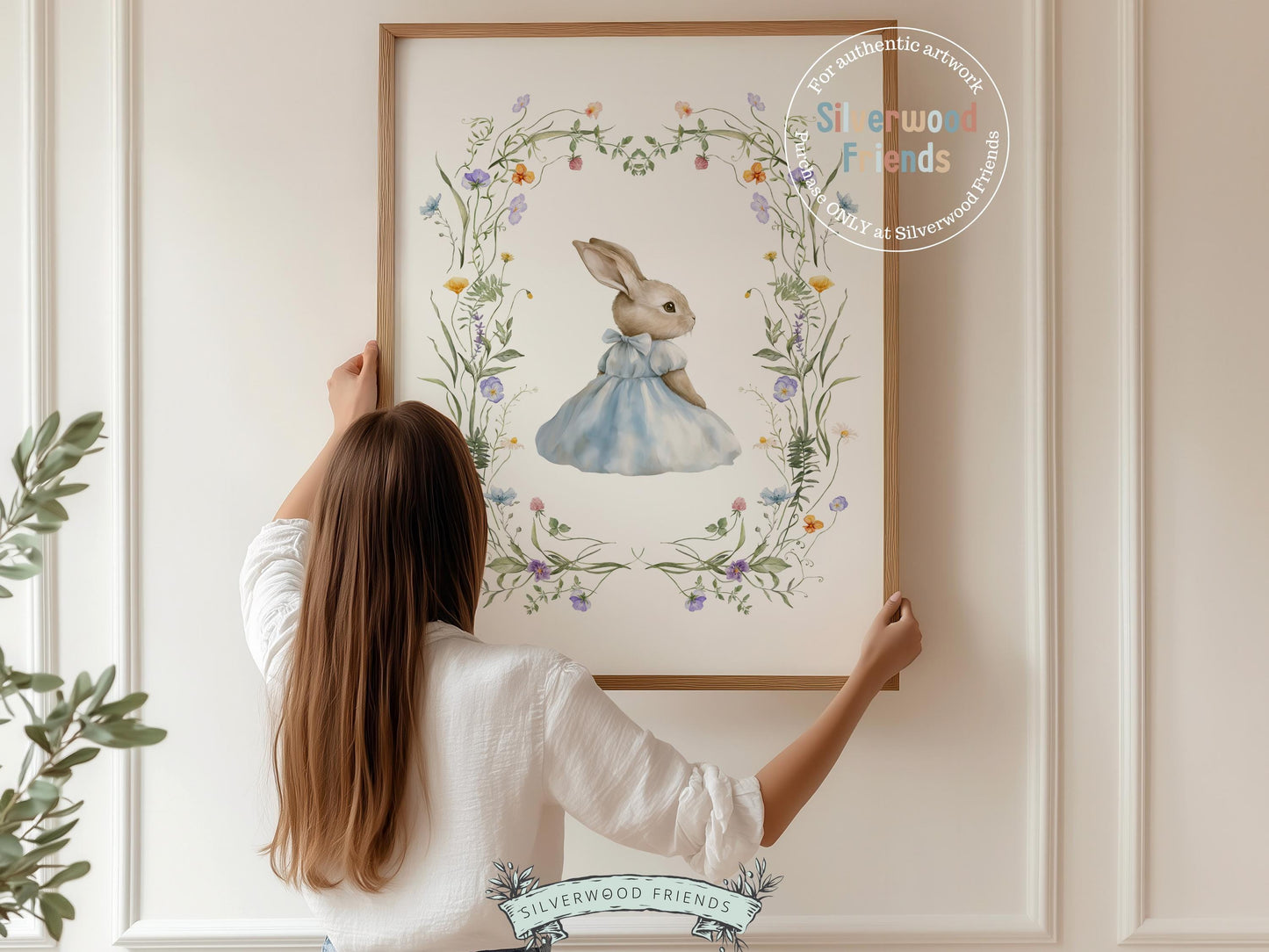 Bunny Nursery Prints, Floral Bunny Nursery Wall Art, Blue Wildflower Nursery Decor, Neutral Nursery Easter Printable Posters Digital Print