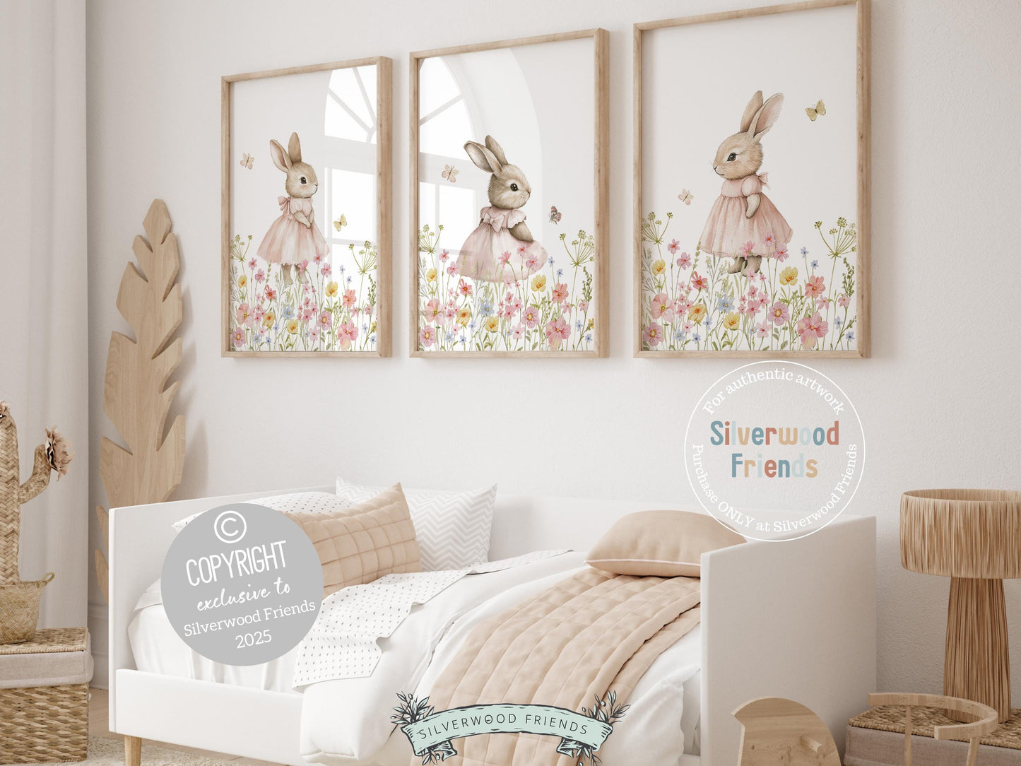 Bunny Nursery Prints, Floral Bunny Nursery Wall Art, Wildflower Nursery Decor, Girl Nursery Print, Spring Easter Bunny Nursery Digital Print