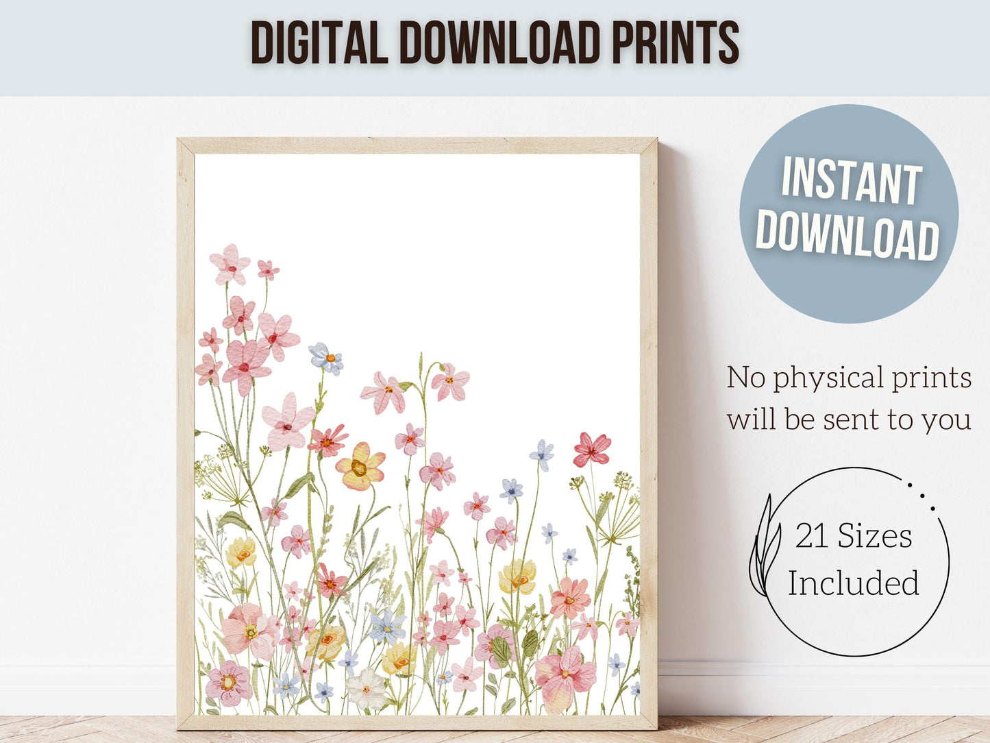 Wildflower Nursery Wall Art, Baby Girl Floral Nursery Prints, Baby Girl Pink Floral Nursery Decor, Wild Flower Field Scape Digital Prints