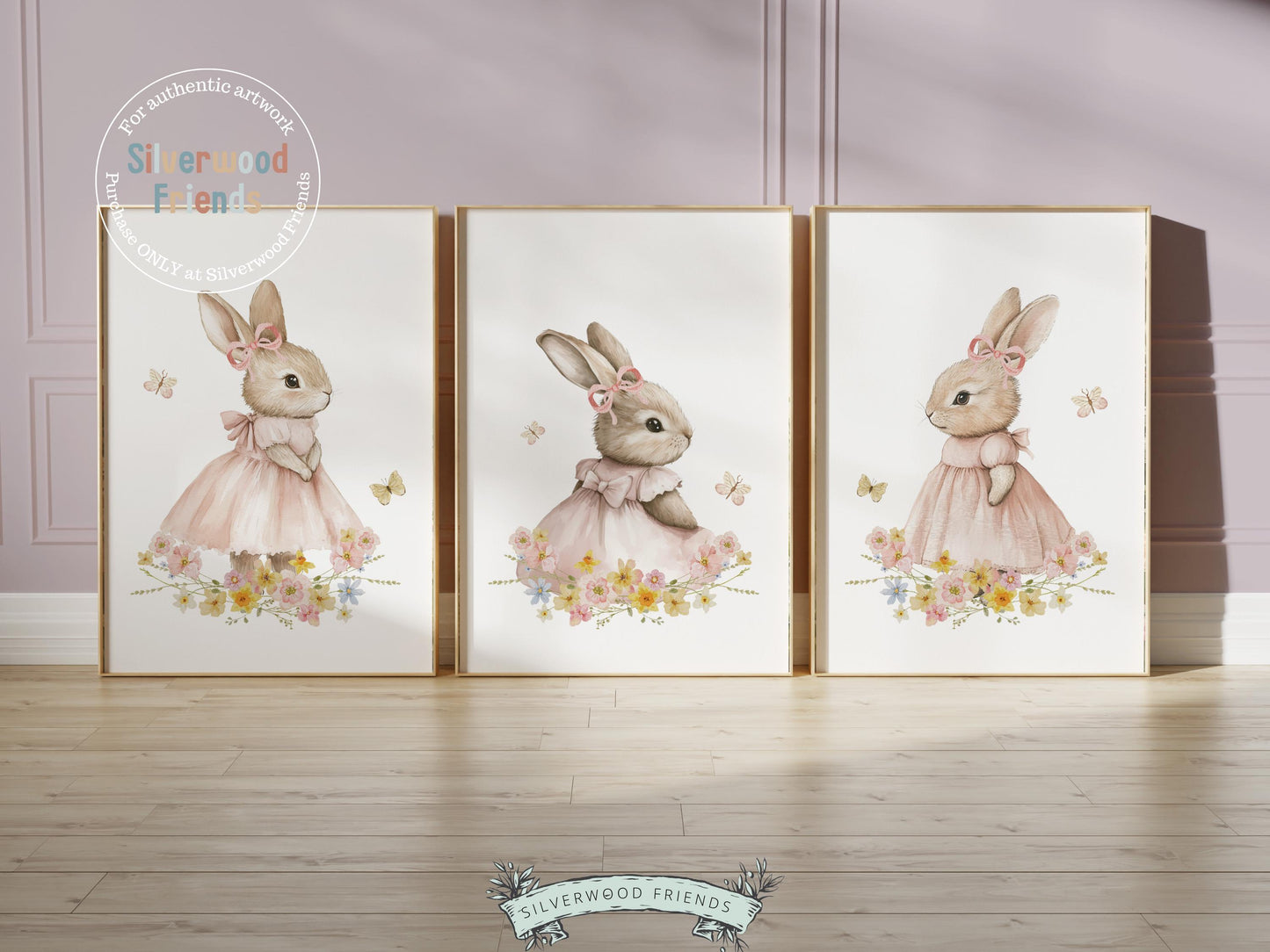 Bunny Nursery Prints, Floral Bunny Nursery Wall Art, Wildflower Nursery Decor, Baby Girl Bedroom Spring Easter Bunny Nursery Digital Prints