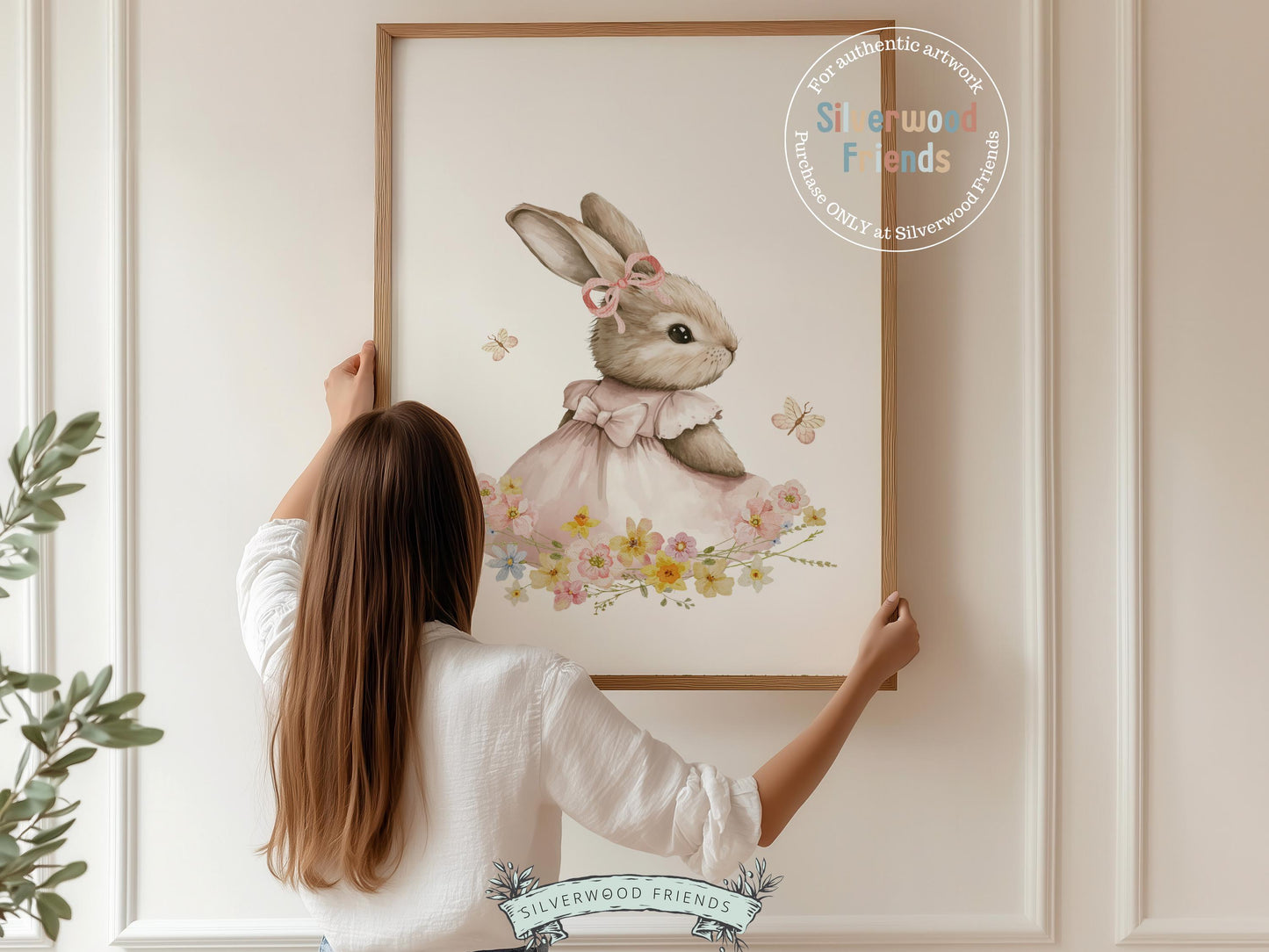 Bunny Nursery Prints, Floral Bunny Nursery Wall Art, Wildflower Nursery Decor, Baby Girl Bedroom Spring Easter Bunny Nursery Digital Prints