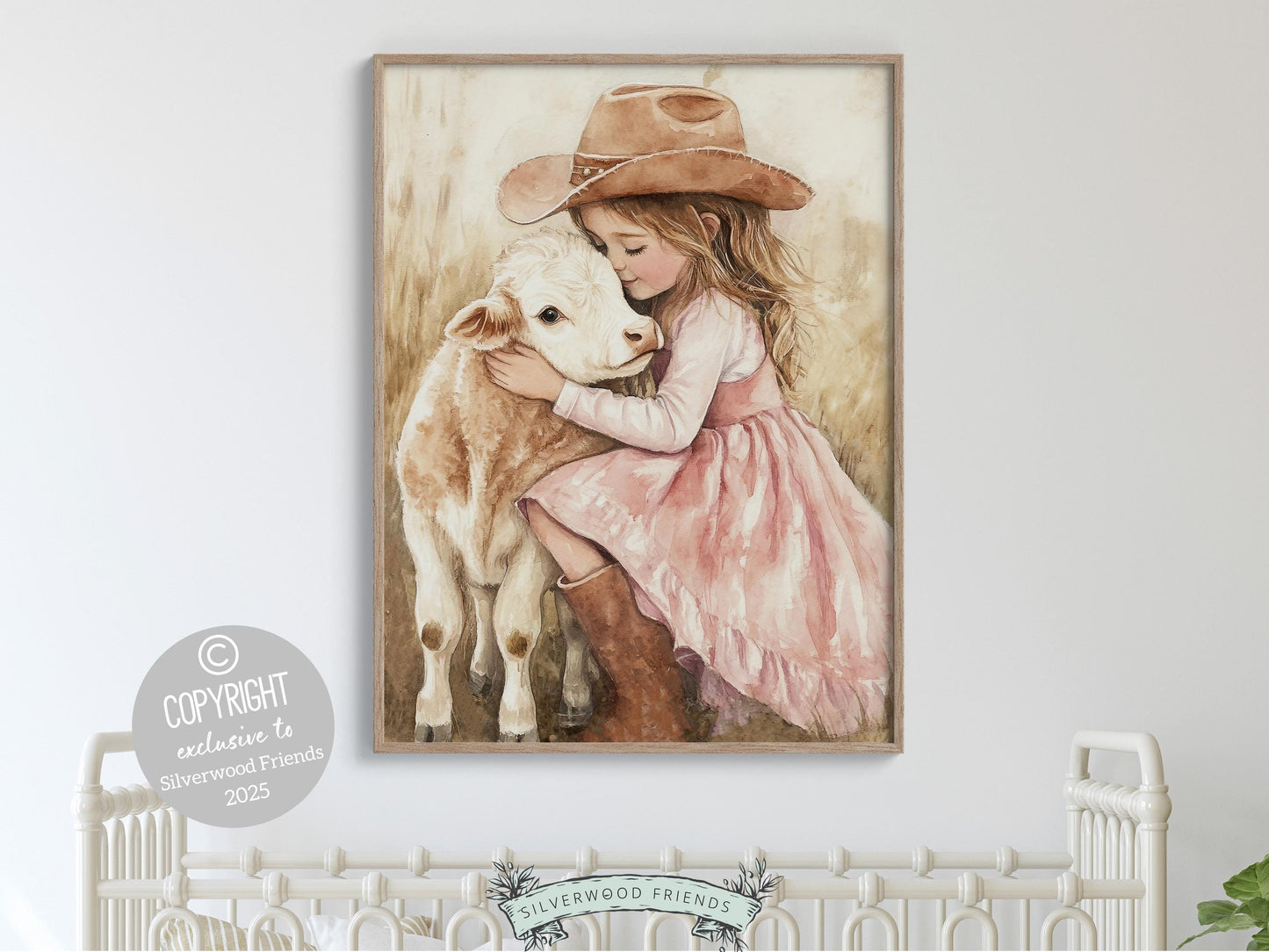Highland Cow Nursery Print, Baby Girl Highland Cow Nursery Decor, Pink Cowgirl Nursery Print, Kids Farm Animal Room Wall Decor Digital Print