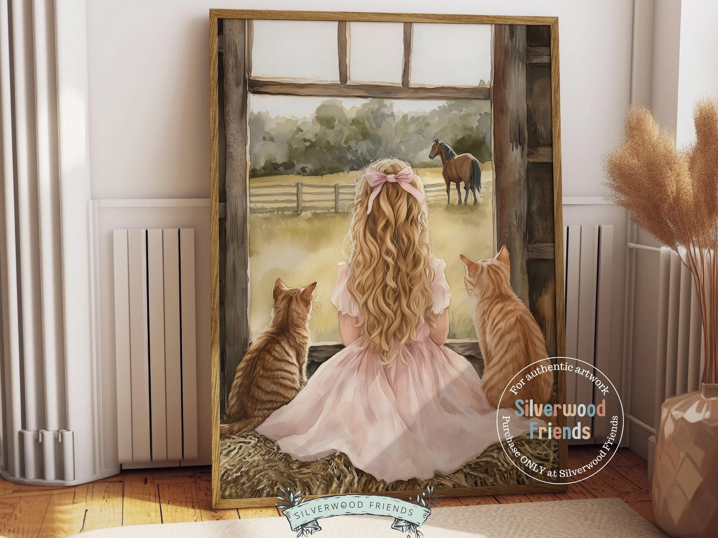 Cowgirl Nursery Print, Cowgirl Horse Nursery Decor, Baby Girl Western Nursery Decor, Girl Farmhouse Tabby Cat Nursery Wall Art Digital Print