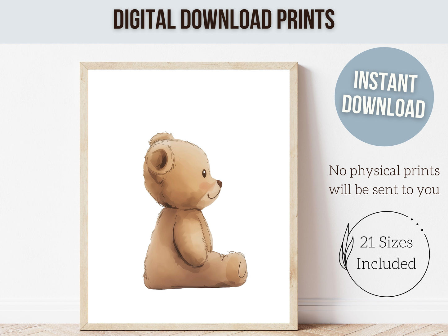 Teddy Bear Nursery Prints, Baby Boy Minimalist Woodland Teddy Bear Nursery Decor, Teddy Bear Nursery Wall Art Neutral Nursery Digital Print