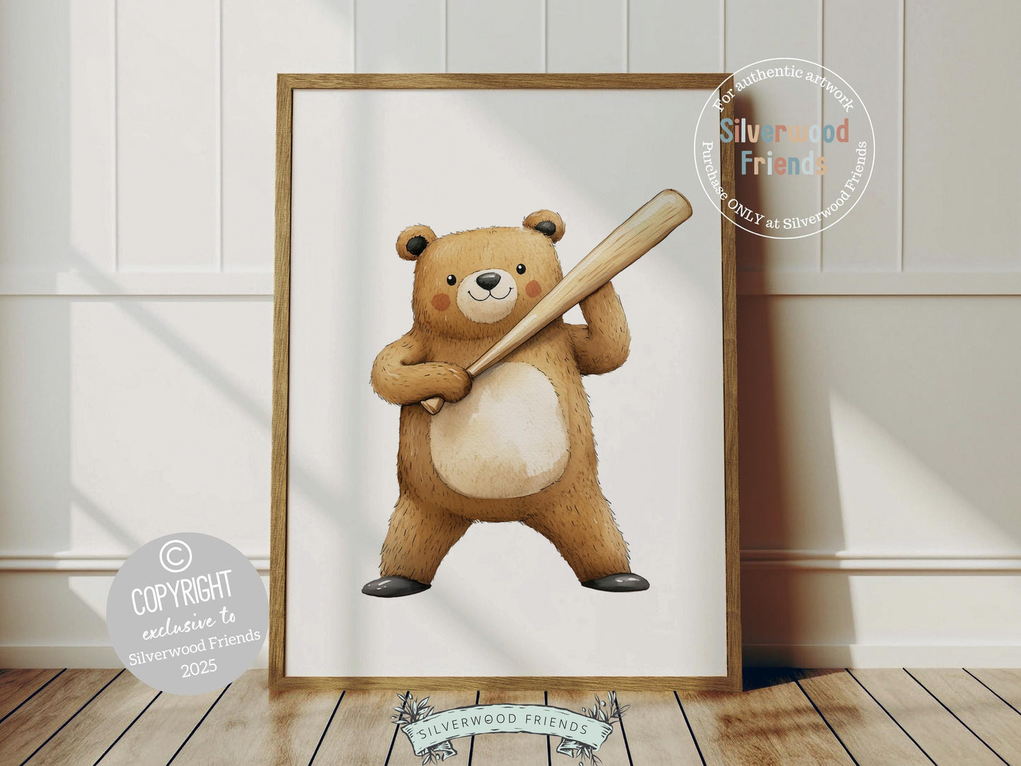 Baseball Nursery Prints, Woodland Bear Nursery Decor, Boys Baseball Room Sport Theme Decor, Kids Baseball Printable Posters Digital Prints