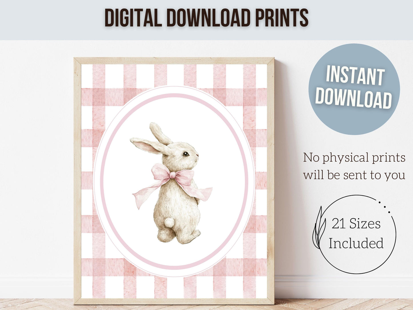 Bunny Nursery Prints, Baby Girl Pink Bunny Nursery Wall Art, Woodland Nursery Decor, Girl Nursery Print, Easter Spring Nursery Digital Print
