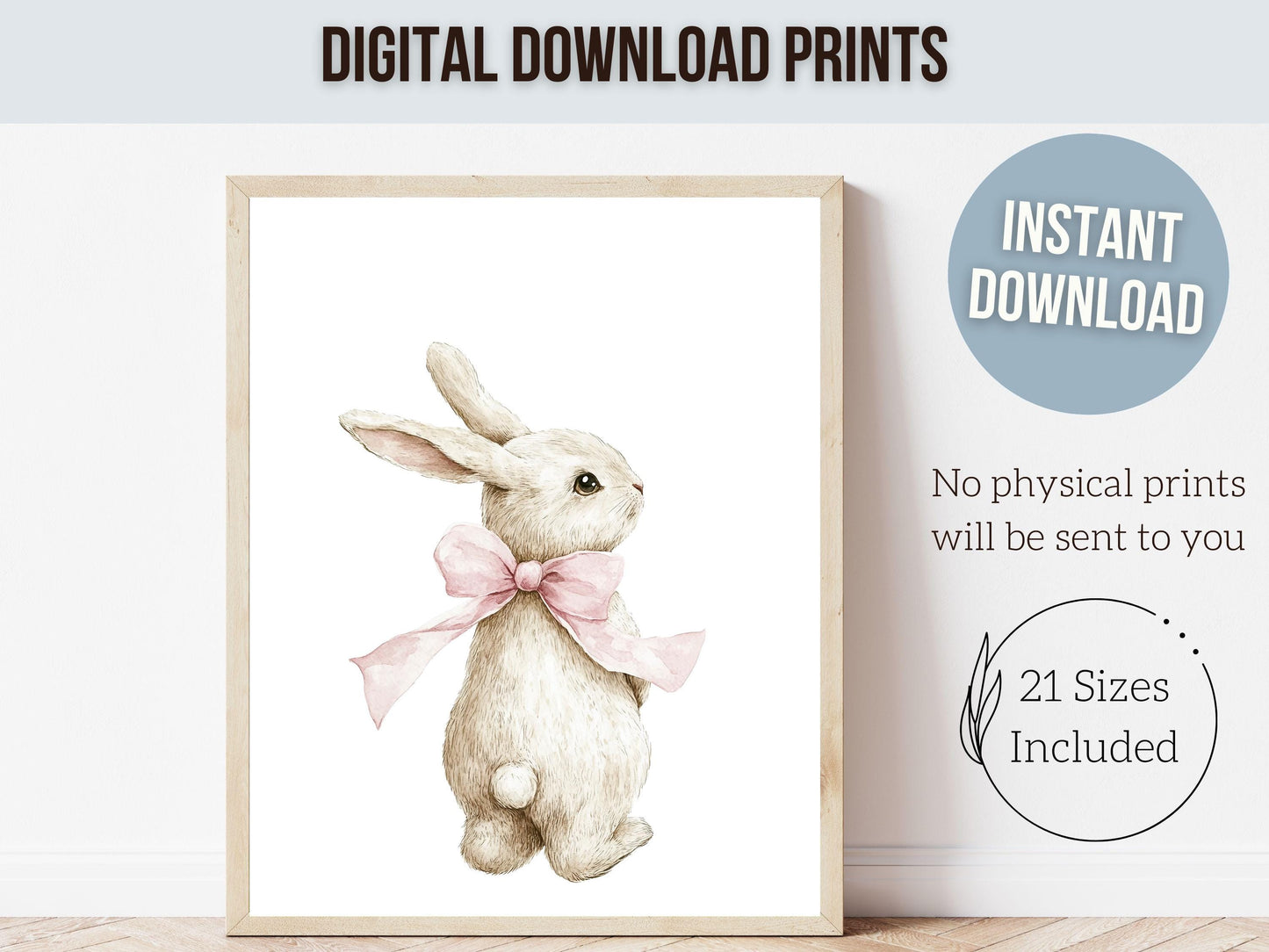 Bunny Nursery Prints, Baby Girl Pink Beige Woodland Bunny Rabbit Nursery Decor, Girl Nursery Wall Art, Kids Easter Bunny Decor Digital Print