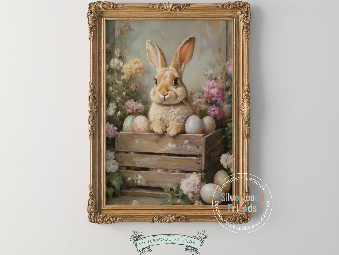 Easter Bunny Print, Easter Decor, Woodland Bunny Nursery Decor, Spring Farmhouse Wall Decor, Cottagecore Decor, Easter Eggs Digital Print