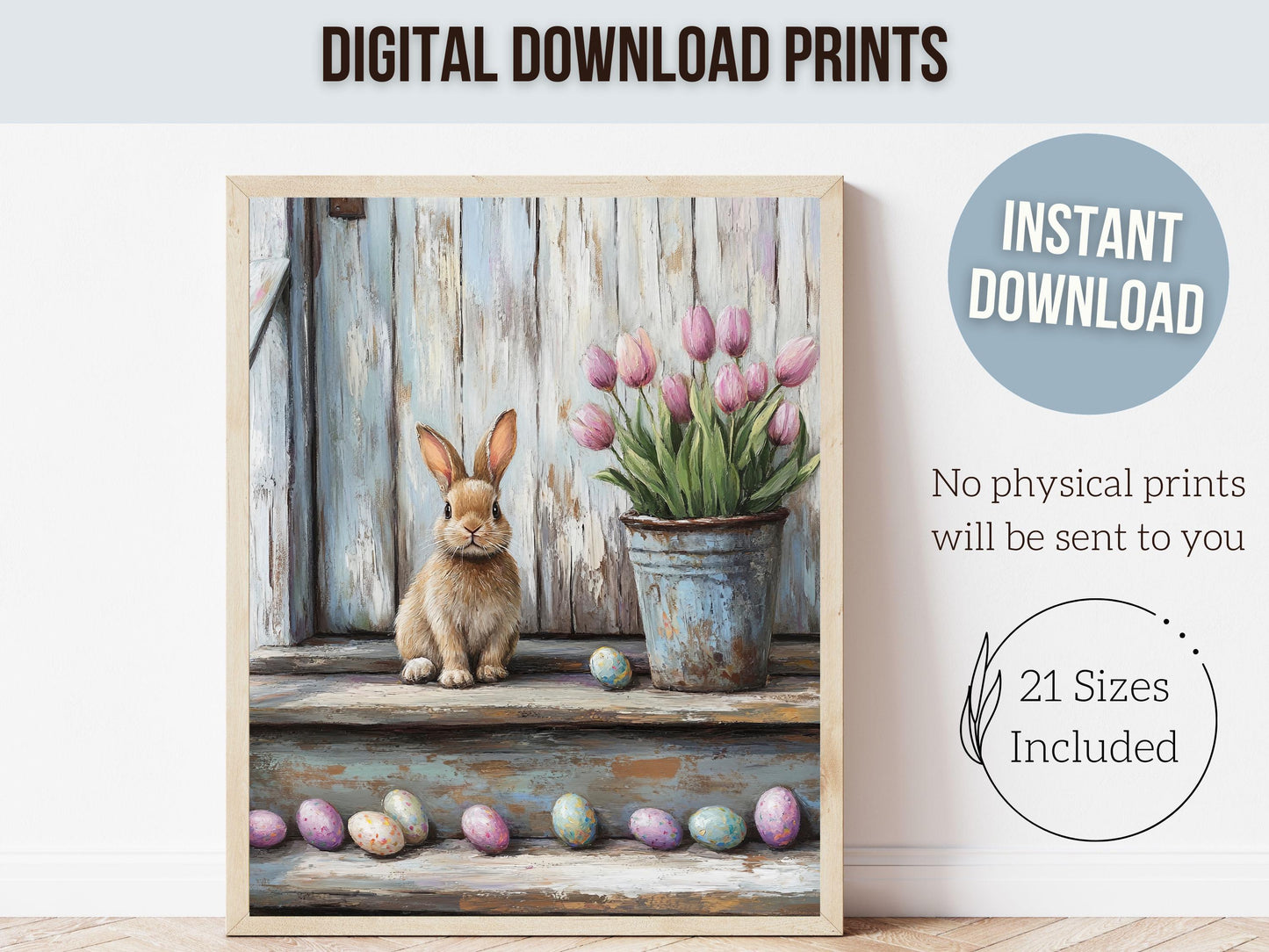 Easter Bunny Print, Easter Decor, Woodland Bunny Nursery Decor, Spring Farmhouse Wall Decor, Cottagecore Decor, Easter Eggs Digital Print