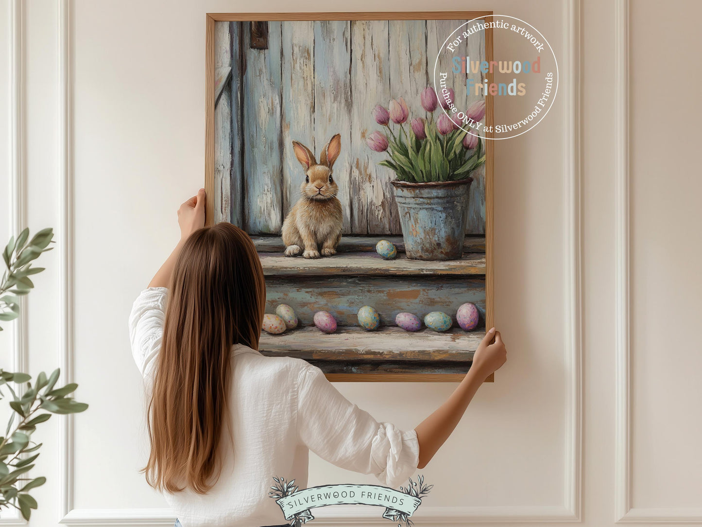 Easter Bunny Print, Easter Decor, Woodland Bunny Nursery Decor, Spring Farmhouse Wall Decor, Cottagecore Decor, Easter Eggs Digital Print