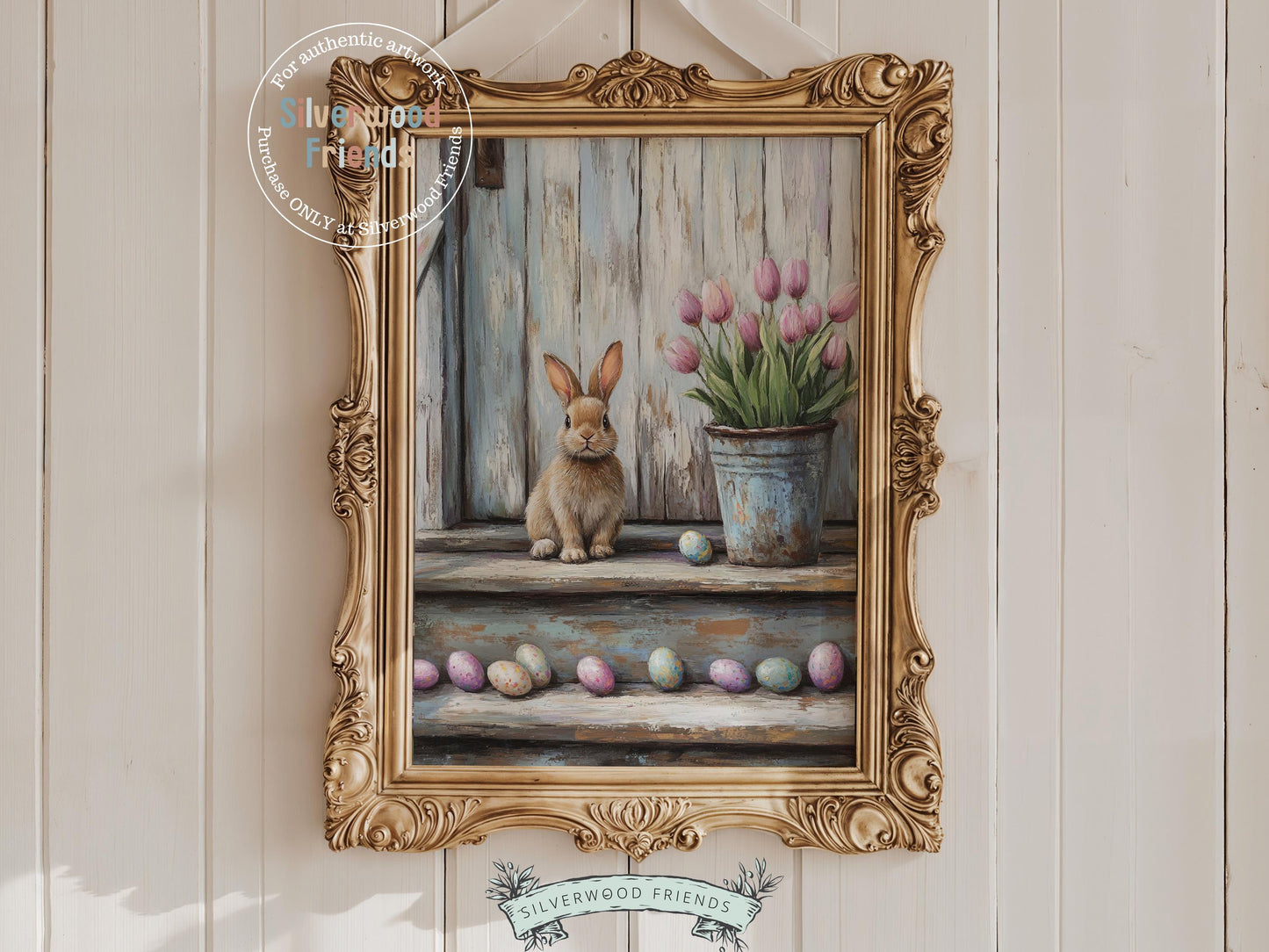 Easter Bunny Print, Easter Decor, Woodland Bunny Nursery Decor, Spring Farmhouse Wall Decor, Cottagecore Decor, Easter Eggs Digital Print