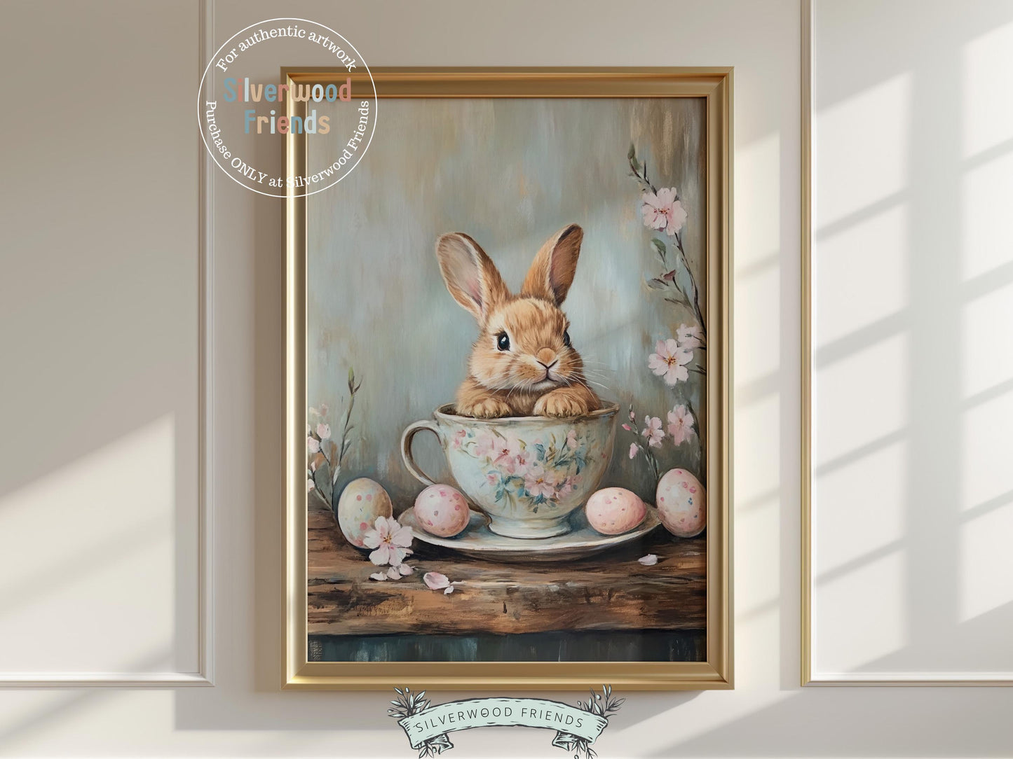 Easter Bunny Print, Easter Decor, Woodland Bunny Nursery Decor, Spring Farmhouse Wall Decor, Cottagecore Decor, Easter Eggs Digital Print