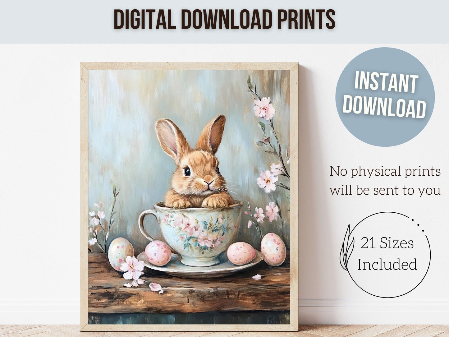 Easter Bunny Print, Easter Decor, Woodland Bunny Nursery Decor, Spring Farmhouse Wall Decor, Cottagecore Decor, Easter Eggs Digital Print