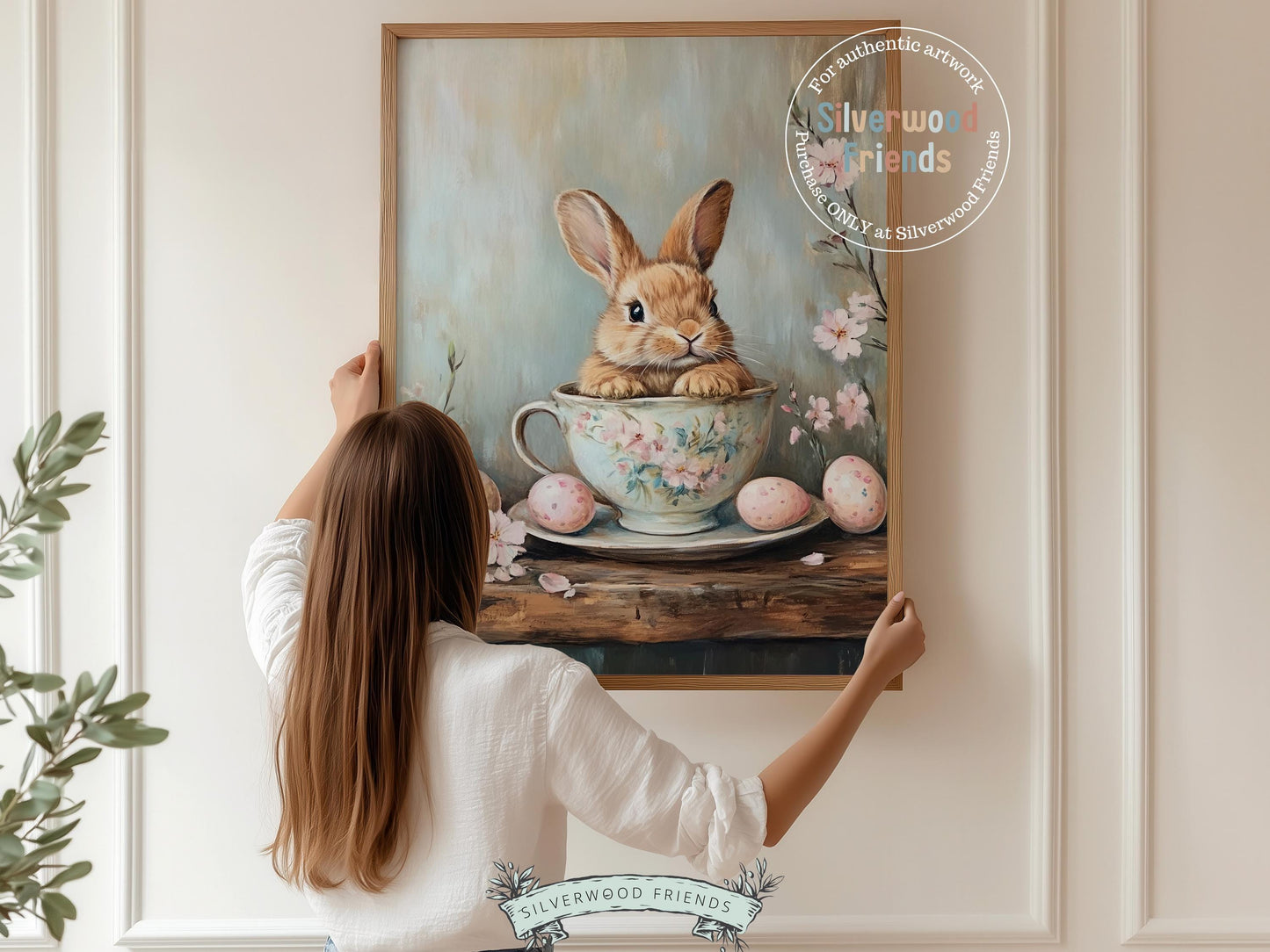 Easter Bunny Print, Easter Decor, Woodland Bunny Nursery Decor, Spring Farmhouse Wall Decor, Cottagecore Decor, Easter Eggs Digital Print