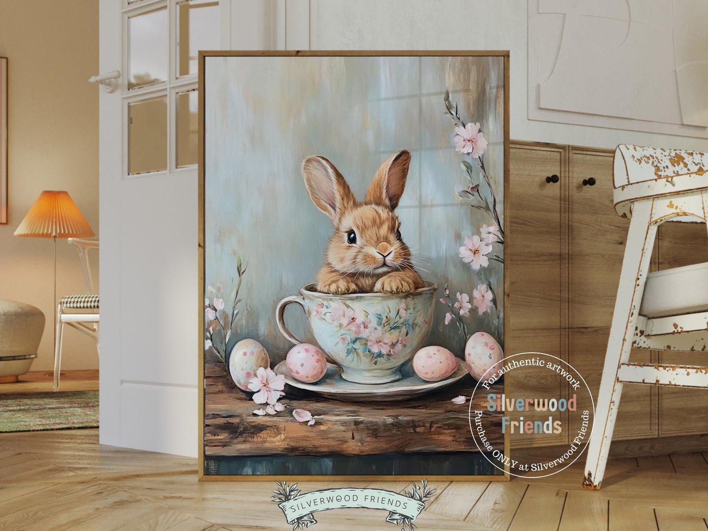 Easter Bunny Print, Easter Decor, Woodland Bunny Nursery Decor, Spring Farmhouse Wall Decor, Cottagecore Decor, Easter Eggs Digital Print