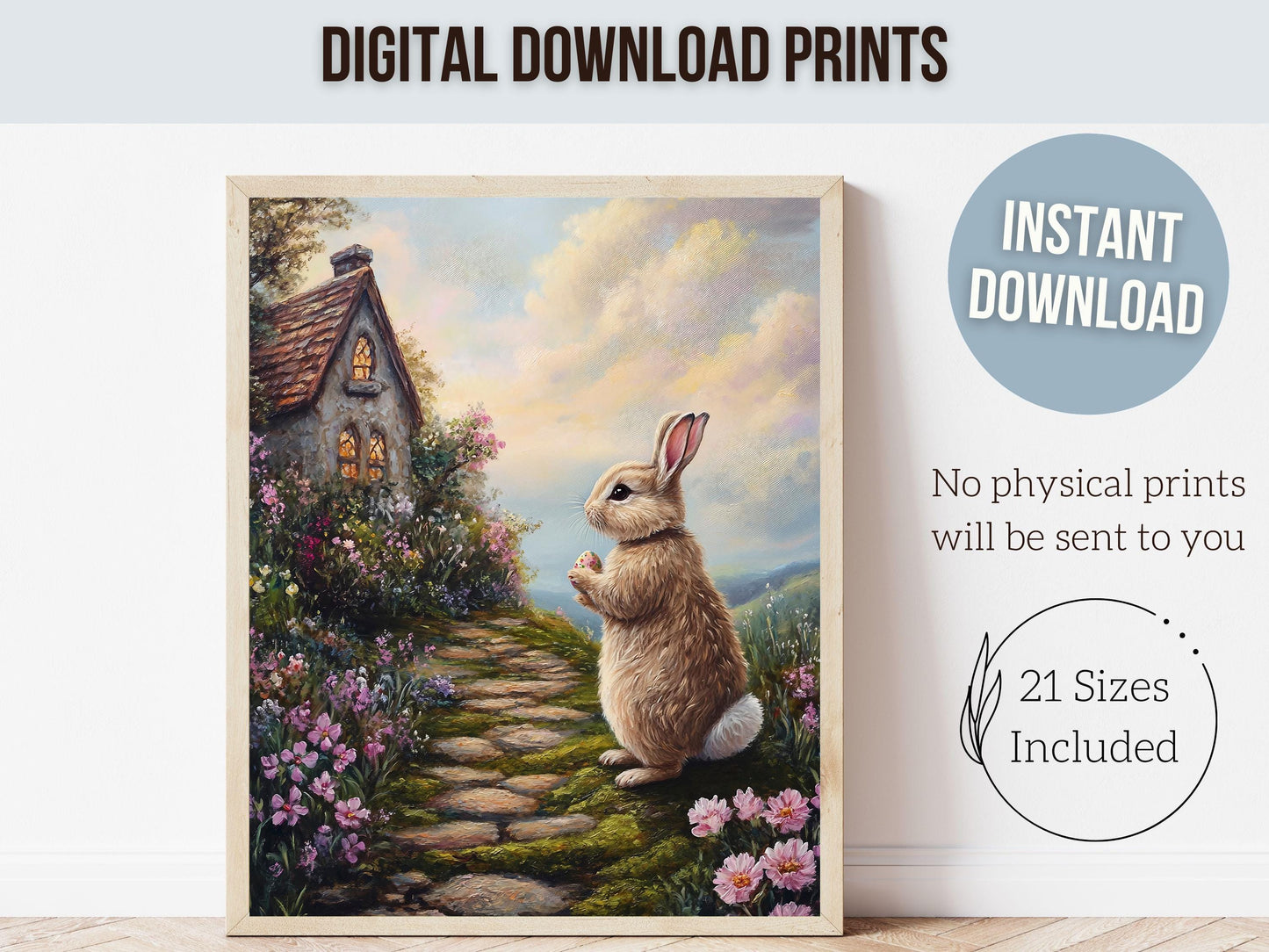 Easter Bunny Print, Easter Decor, Woodland Bunny Nursery Decor, Spring Cottagecore Farmhouse Wall Decor, Easter Printables Digital Print