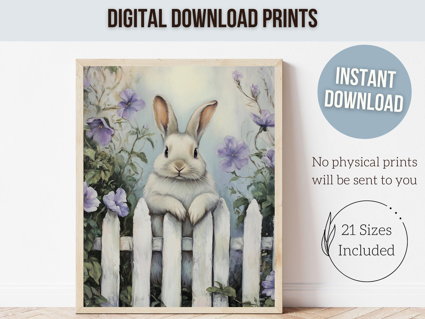 Wildflower Bunny Print, Floral Bunny Nursery Wall Art, Woodland Wildflower Nursery Decor, Spring Farmhouse Easter Wall Decor Digital Print