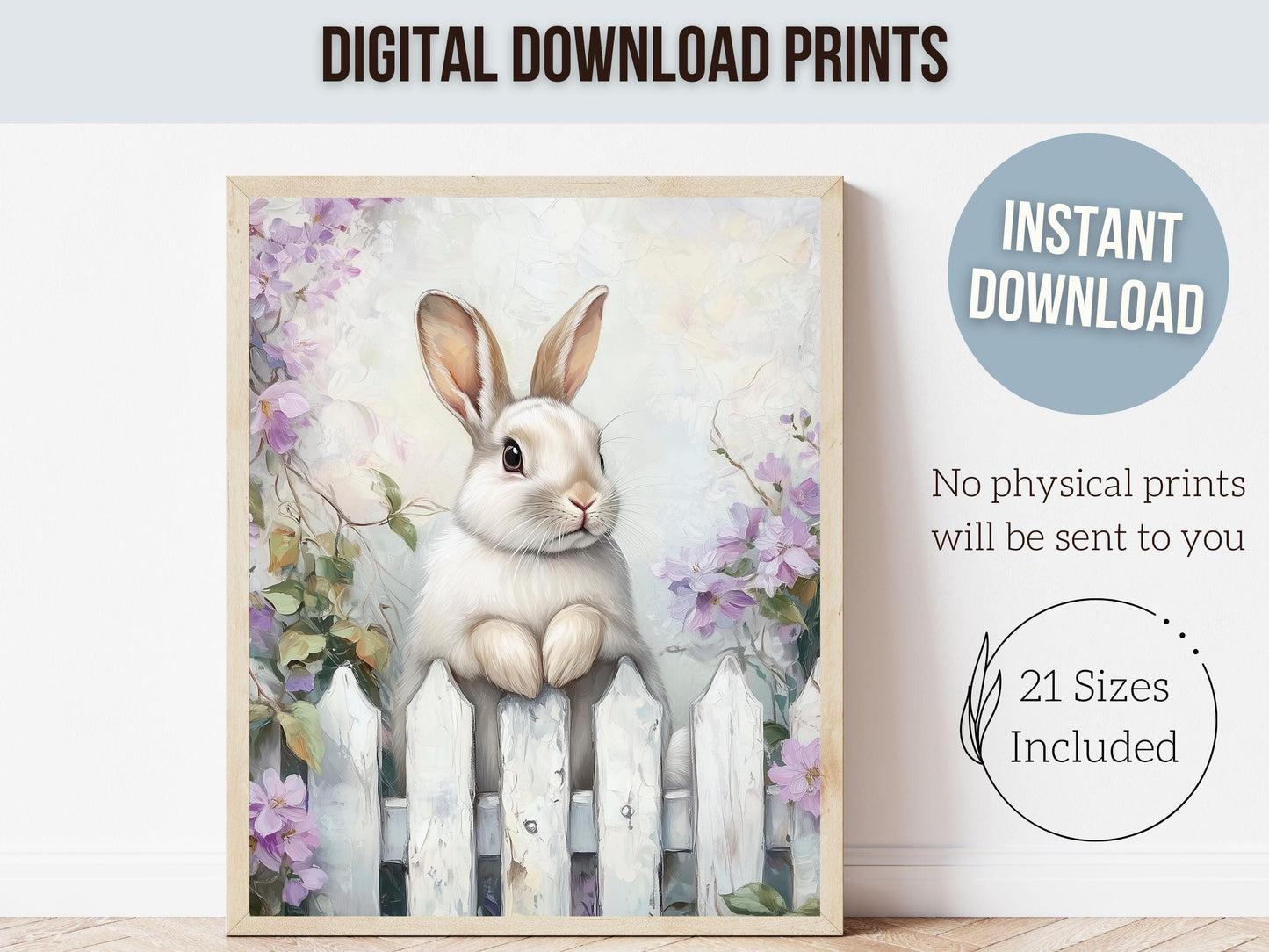 Wildflower Bunny Print, Floral Bunny Nursery Wall Art, Woodland Wildflower Nursery Decor, Spring Farmhouse Easter Wall Decor Digital Print