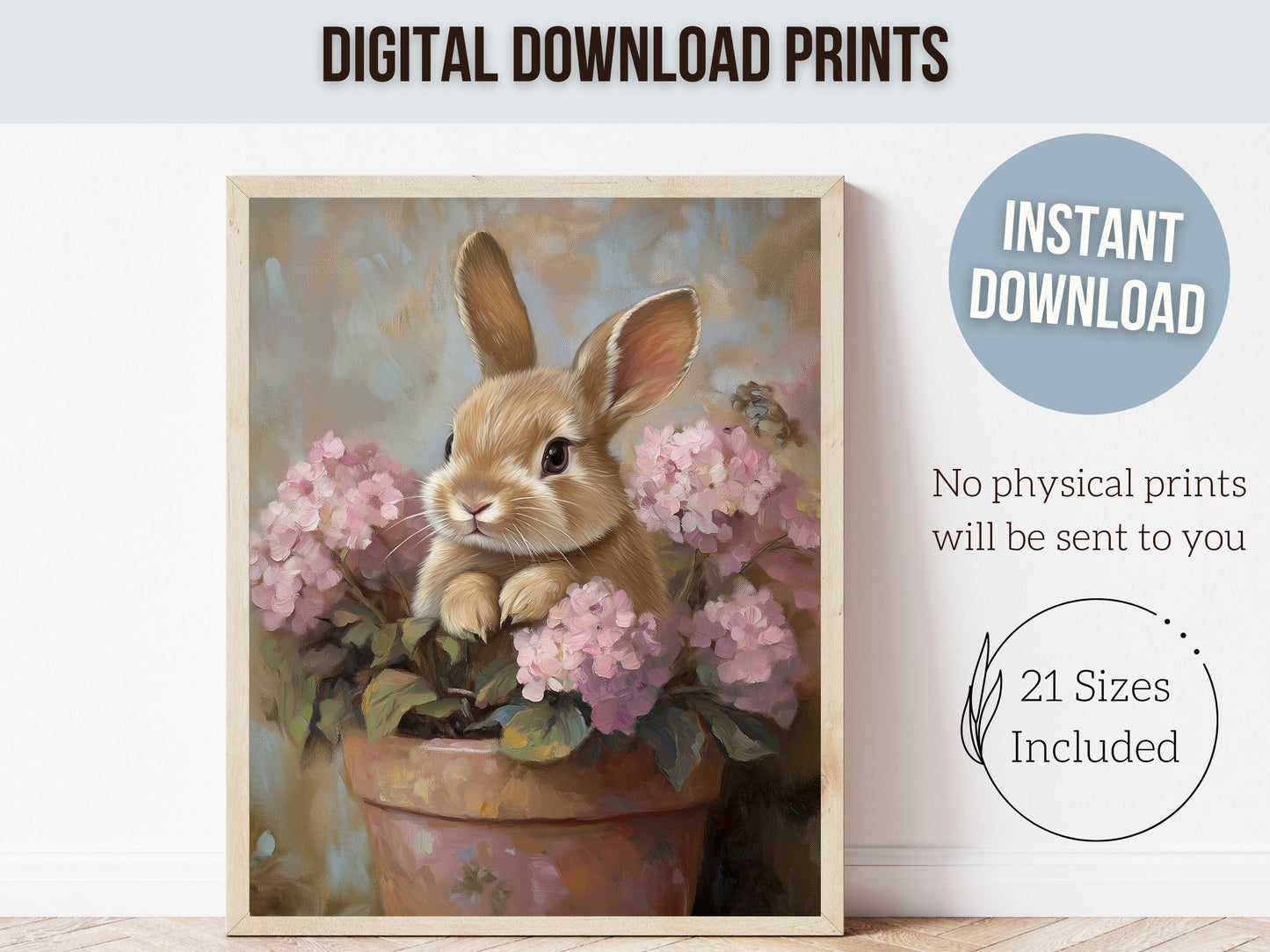 Wildflower Bunny Print, Floral Bunny Nursery Wall Art, Woodland Wildflower Nursery Decor, Spring Farmhouse Easter Wall Decor Digital Print