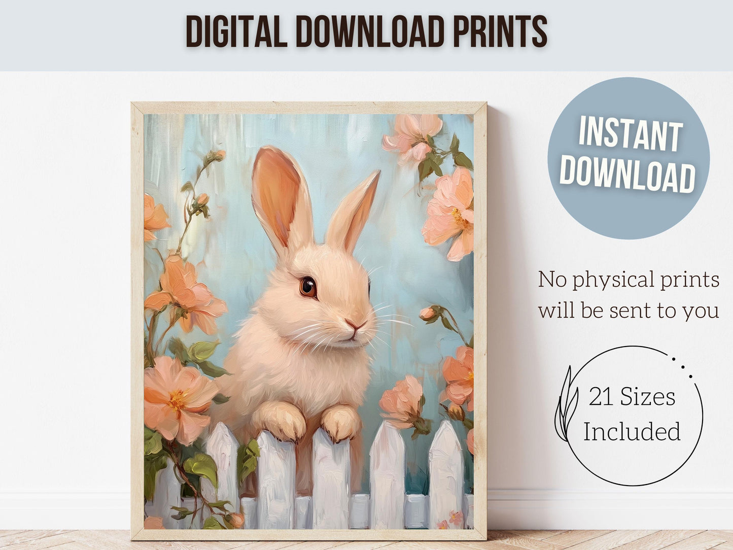 Floral Bunny Print, Bunny Nursery Wall Art, Whimsical Woodland Wildflower Nursery Decor, Spring Farmhouse Easter Wall Decor Digital Print