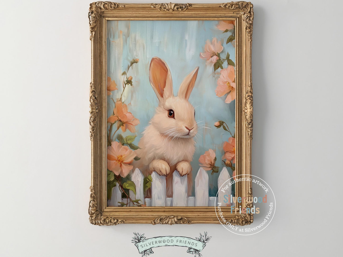 Floral Bunny Print, Bunny Nursery Wall Art, Whimsical Woodland Wildflower Nursery Decor, Spring Farmhouse Easter Wall Decor Digital Print