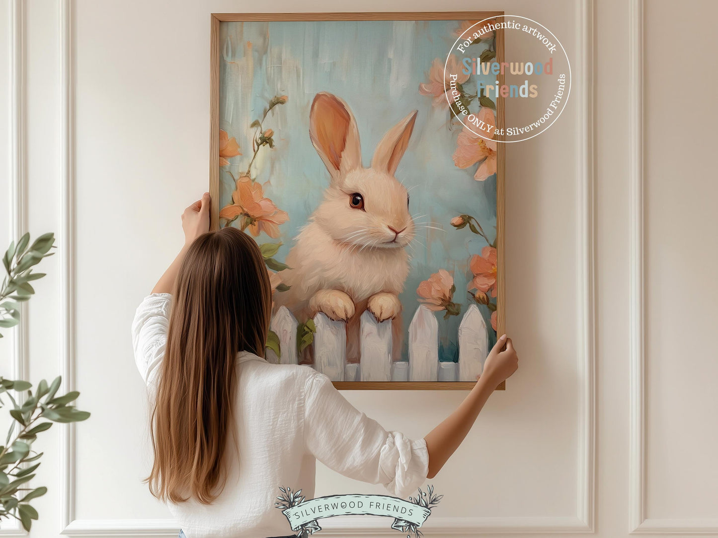 Floral Bunny Print, Bunny Nursery Wall Art, Whimsical Woodland Wildflower Nursery Decor, Spring Farmhouse Easter Wall Decor Digital Print