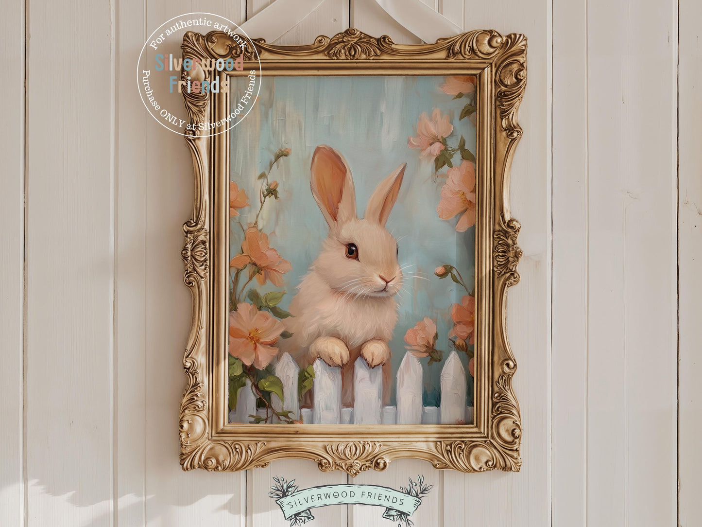 Floral Bunny Print, Bunny Nursery Wall Art, Whimsical Woodland Wildflower Nursery Decor, Spring Farmhouse Easter Wall Decor Digital Print
