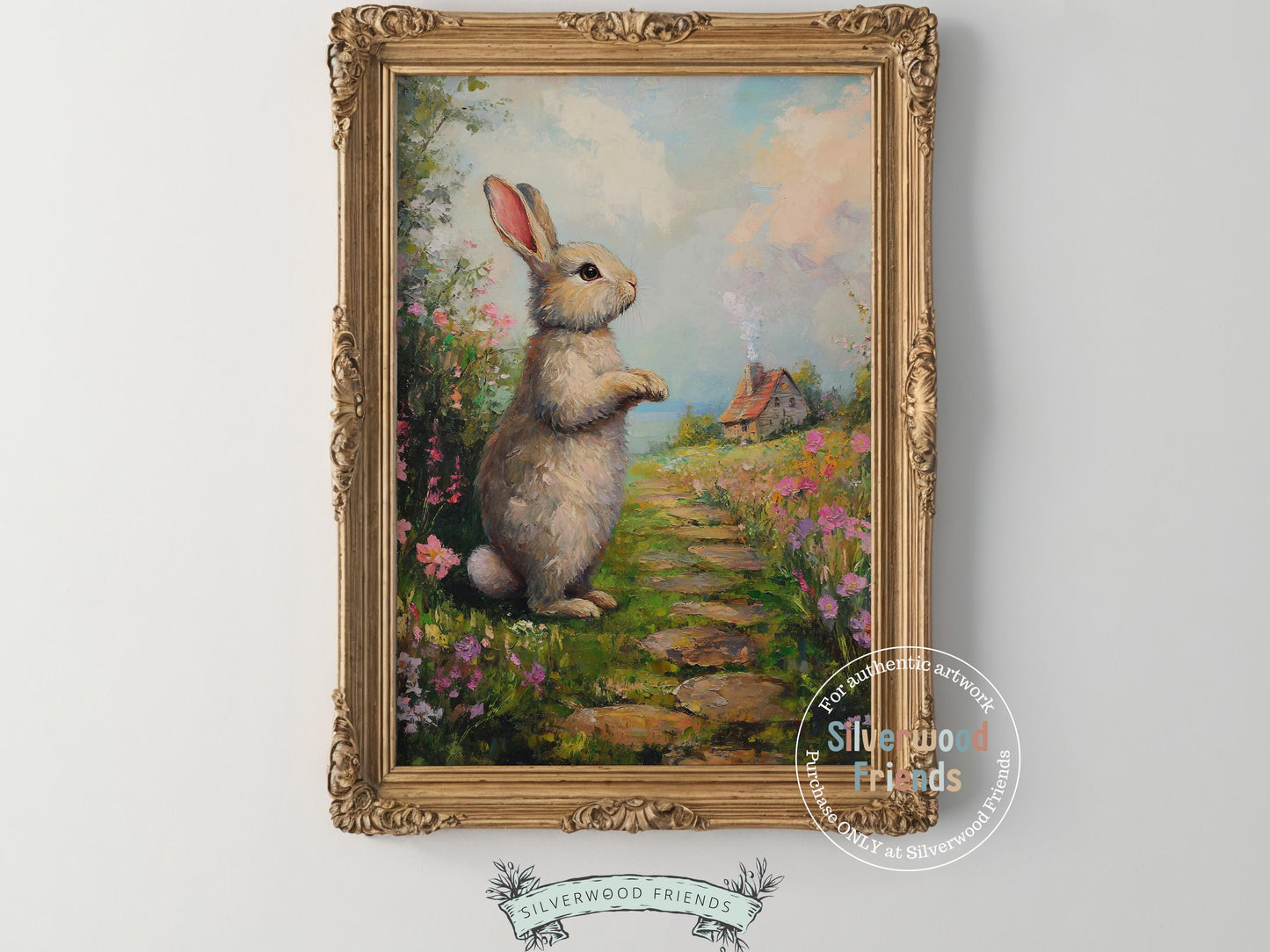Floral Bunny Print, Whimsical Easter Decor, Woodland Wildflower Bunny Nursery Decor, Spring Cottagecore Farmhouse Wall Decor Digital Print