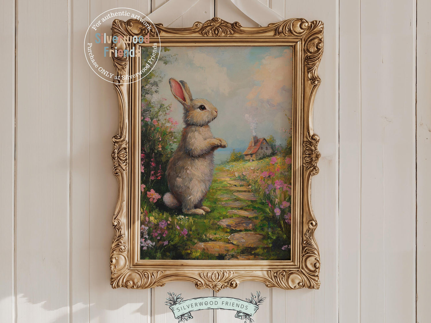 Floral Bunny Print, Whimsical Easter Decor, Woodland Wildflower Bunny Nursery Decor, Spring Cottagecore Farmhouse Wall Decor Digital Print