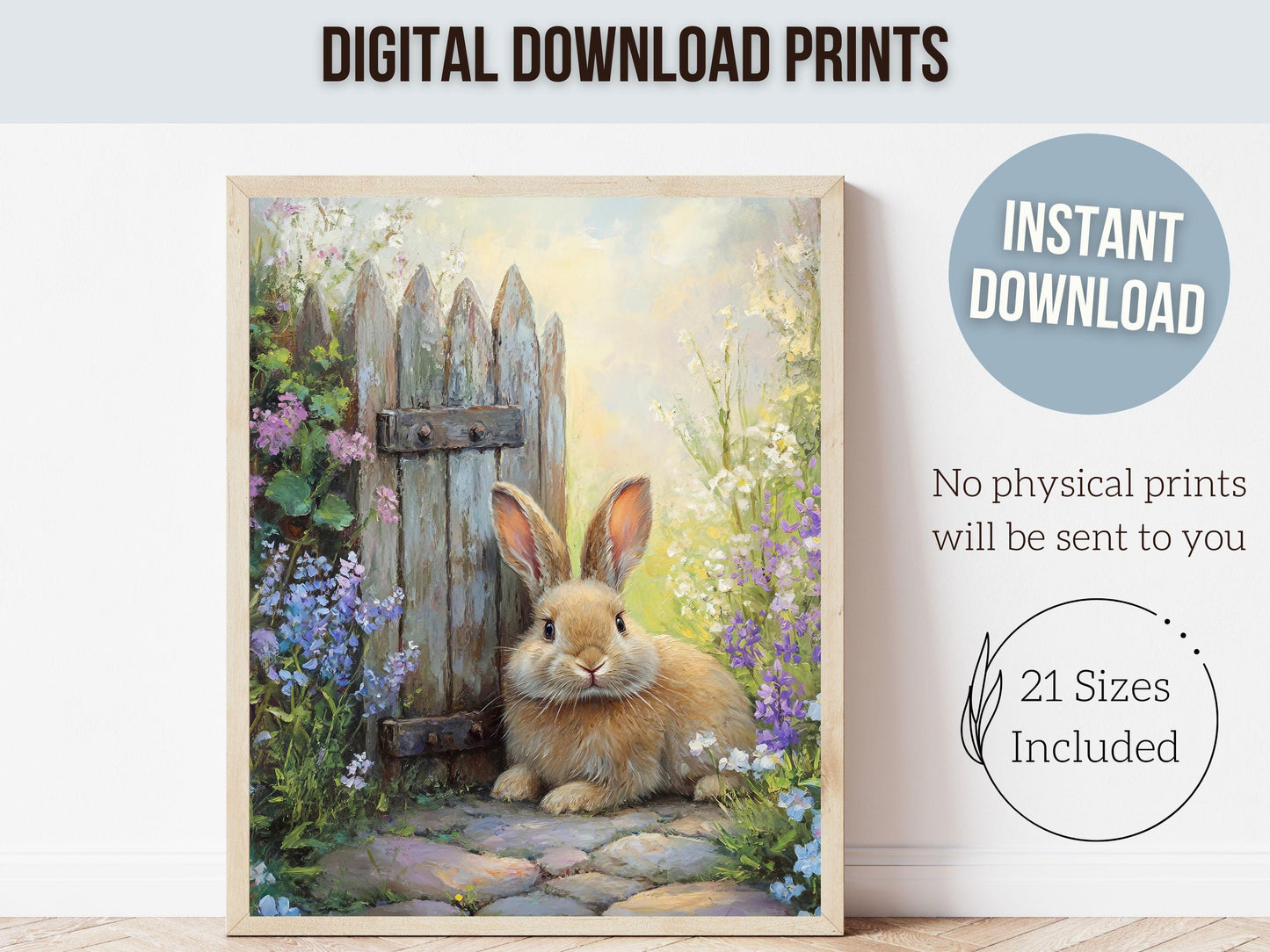 Bunny Print, Floral Bunny Nursery Wall Art, Woodland Wildflower Nursery Decor, Easter Farmhouse Wall Decor, Spring Farm Decor Digital Print